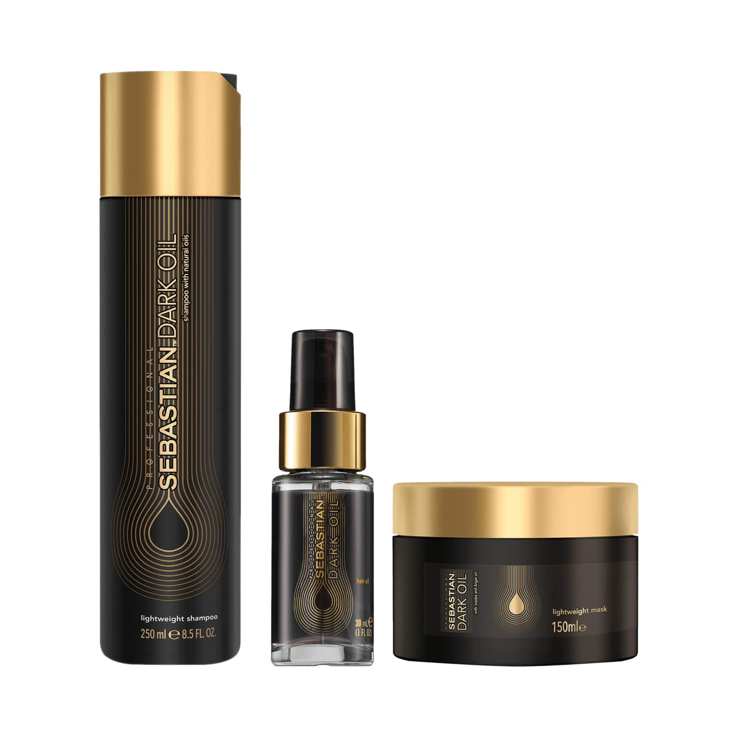 Sebastian Professional | Sebastian Professional Dark Oil Lightweight Shampoo, Mask & Styling Oil- Combo of 3