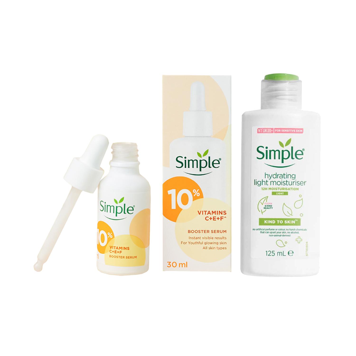 Simple | Simple Kind To Skin Hydrating Light Moisturiser & Booster Serum - 10% Vitamin C + E + F Combo