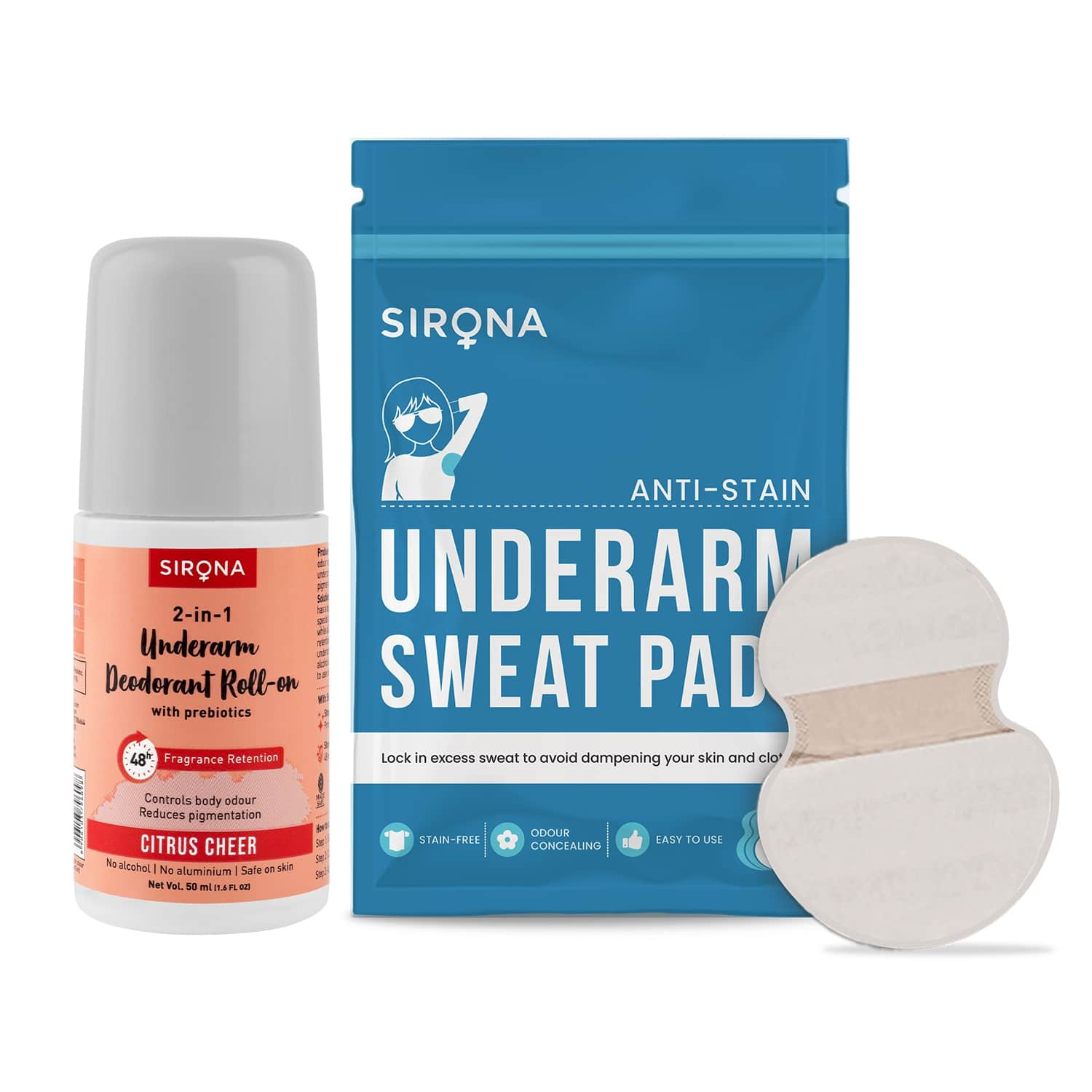 Sirona | Sirona Super Absorbent Under Arm Sweat Pads with Natural Underarm Deodorant Roll Combo