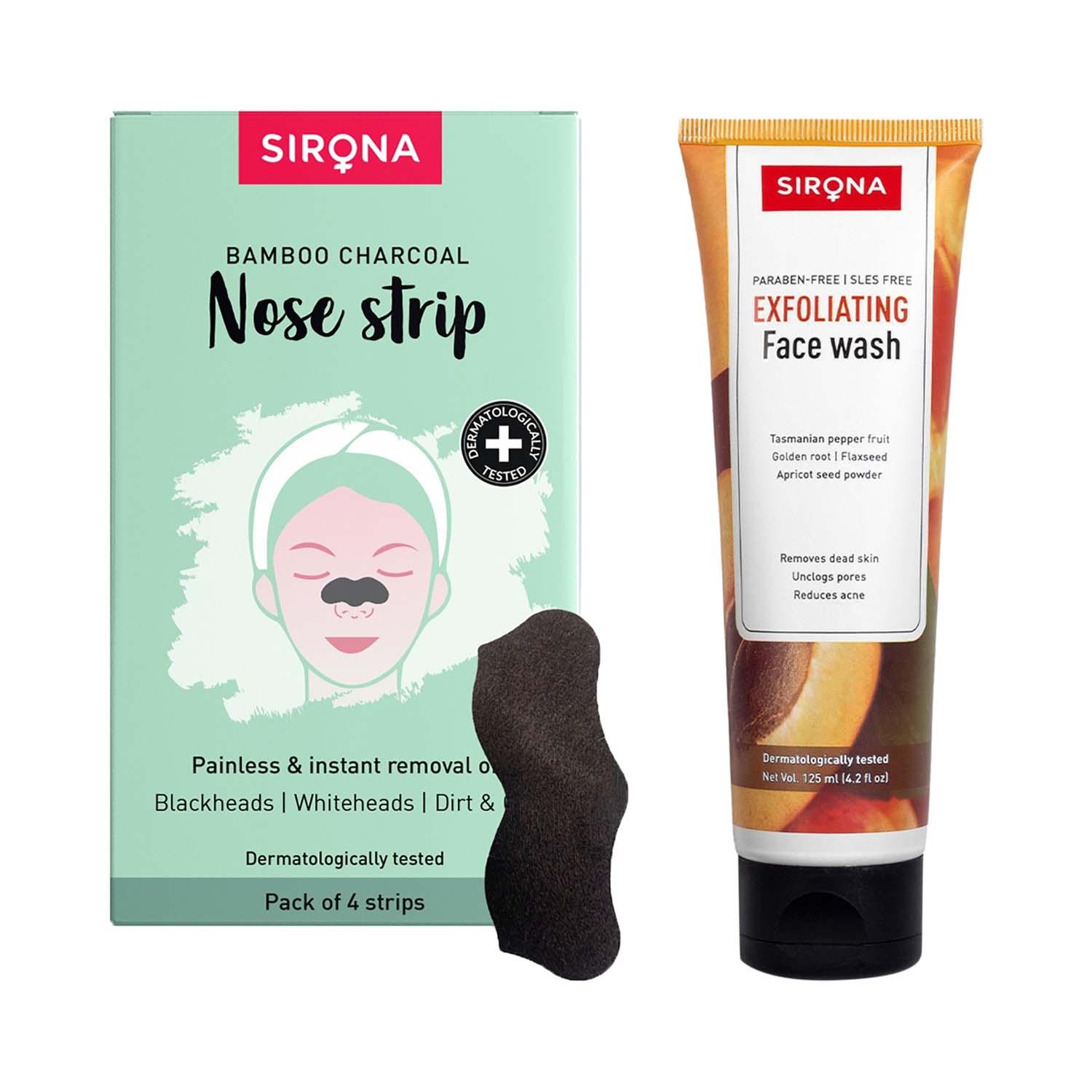 Sirona | Sirona Women & Men Natural Bamboo Charcoal Nose Strips & Exfoliating Face Wash Combo