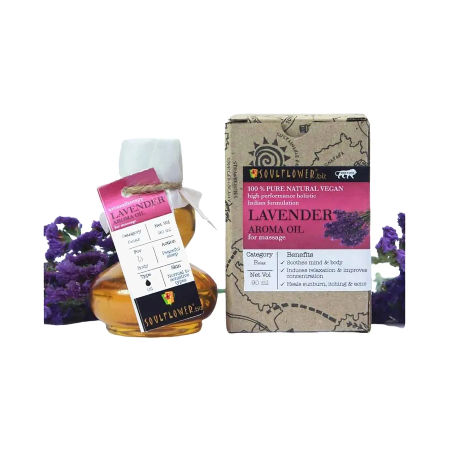 Soulflower | Soulflower Lavender Aroma Massage Oil - (90ml)