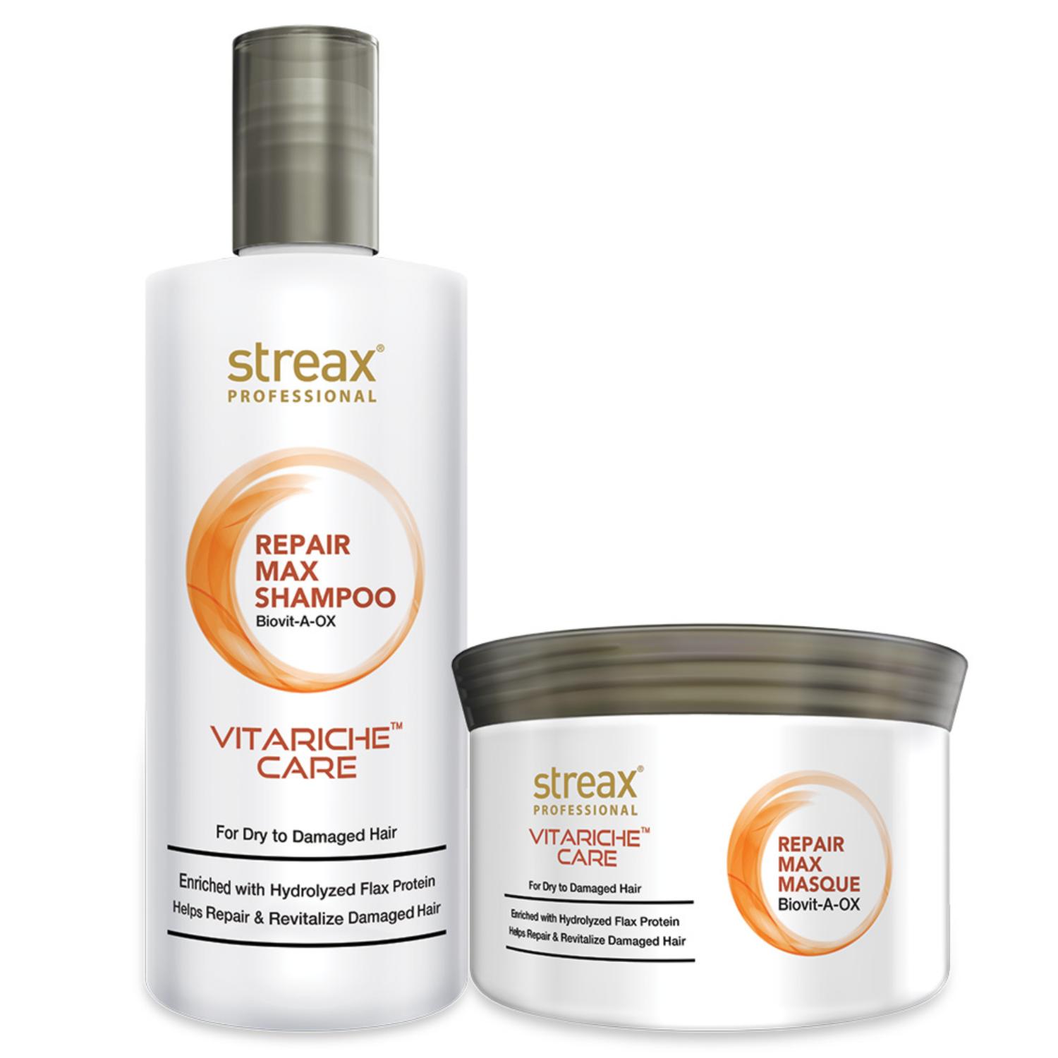 Streax Professional Vitariche Care Repair Max Shampoo + Masque Hair Care Combo