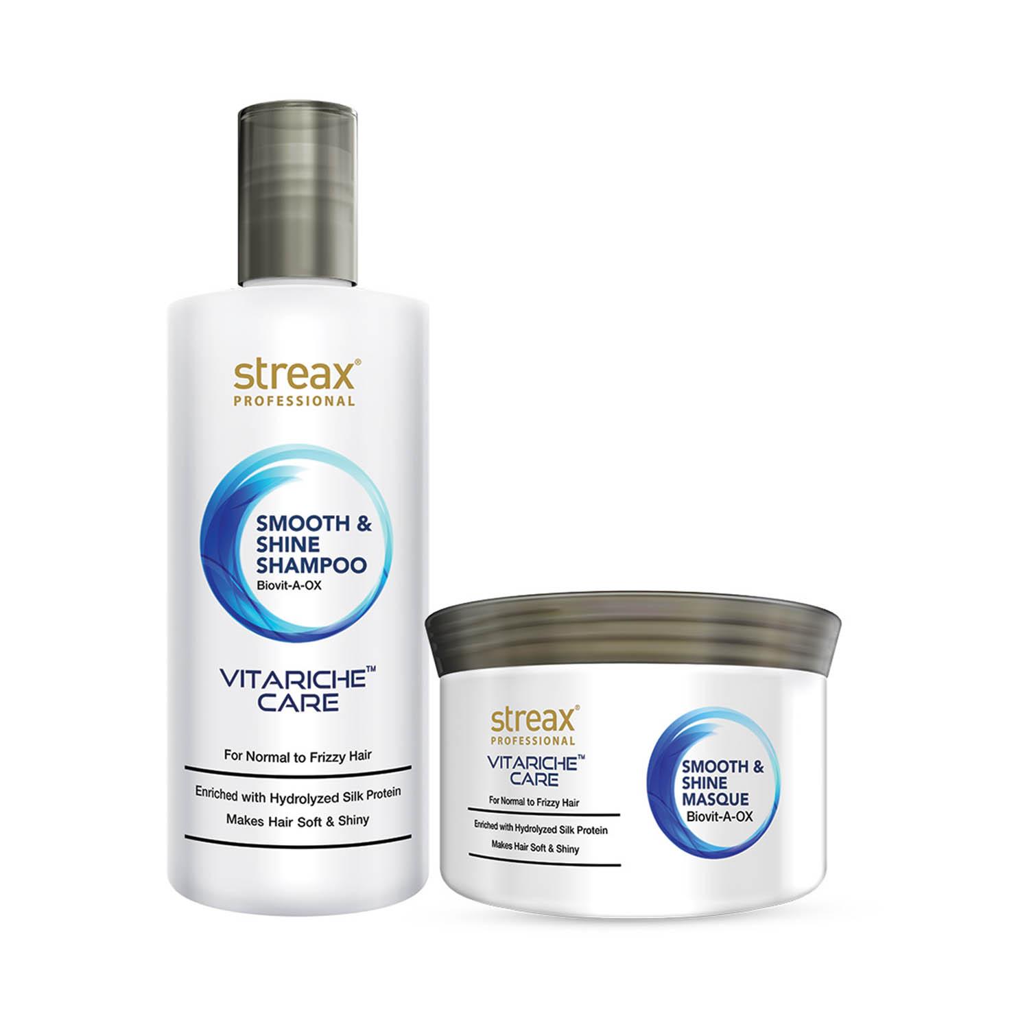 Streax Professional Vitariche Care Smooth and Shine Shampoo + Masque Hair Care Combo