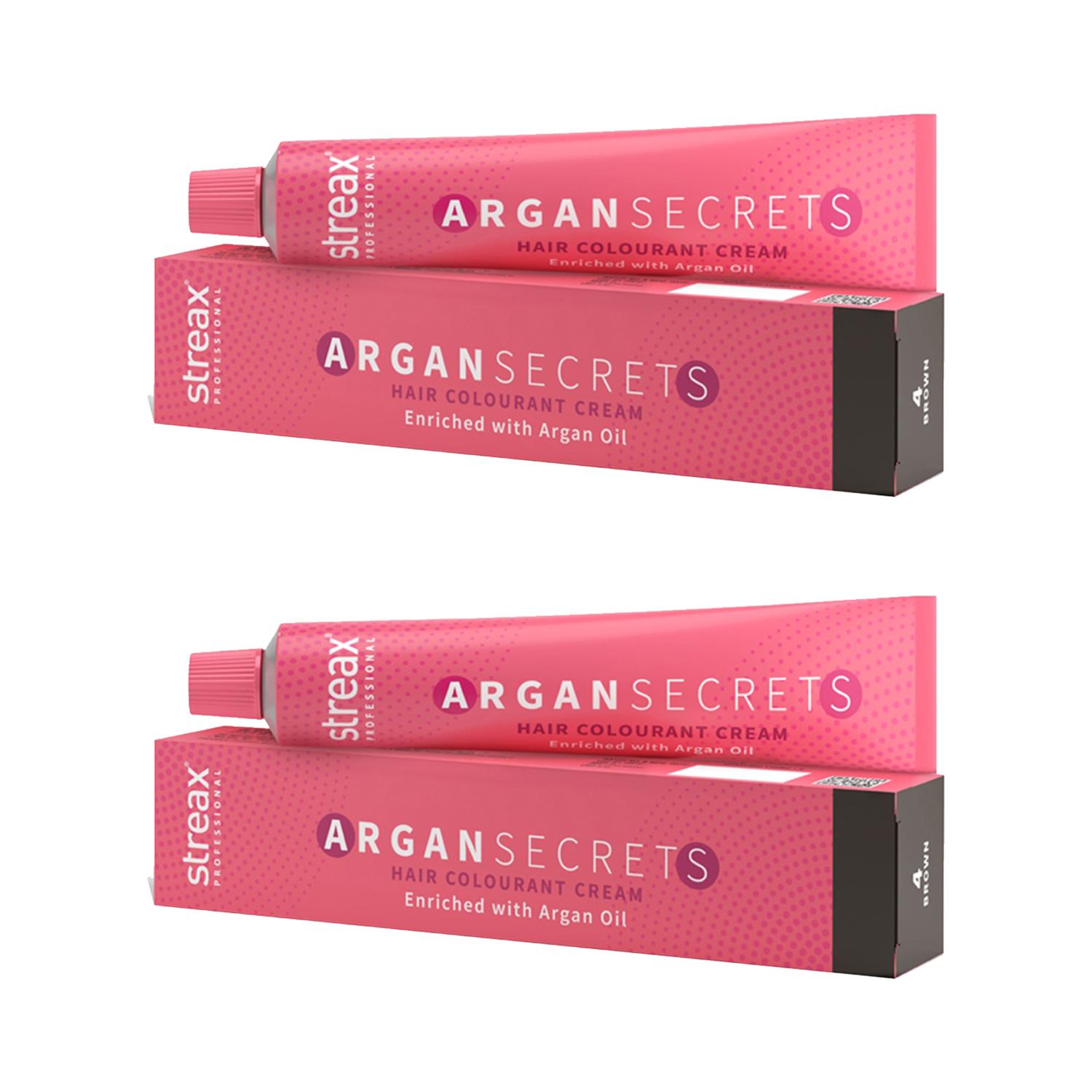 Streax Professional | Streax Professional Argan Secret Hair Colourant Cream - Brown 4 (60g) - (Pack of 2) Combo
