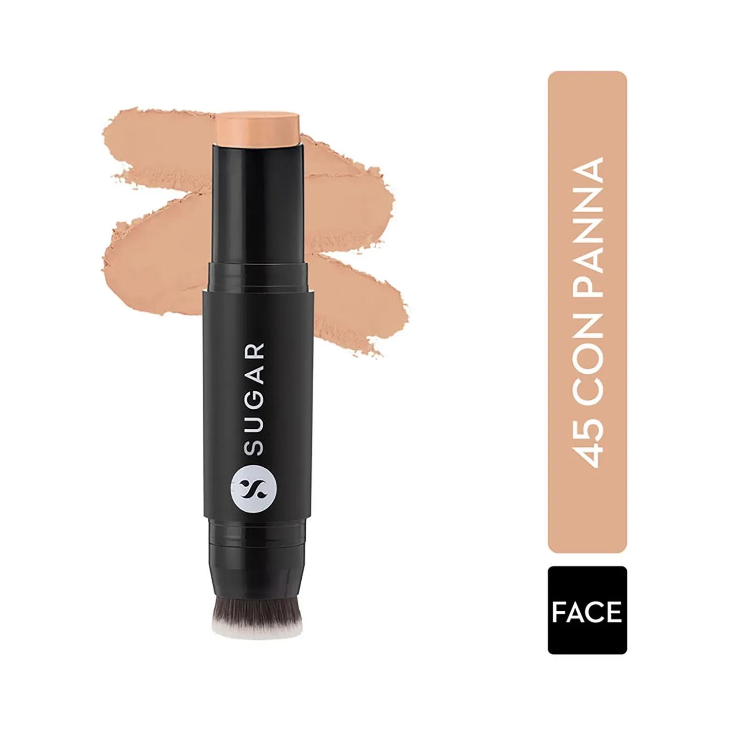 SUGAR Cosmetics | SUGAR Cosmetics Ace Of Face Foundation Stick With Inbuilt Brush - 45 Con Panna (Medium Beige, Golden Undertone) (12g)