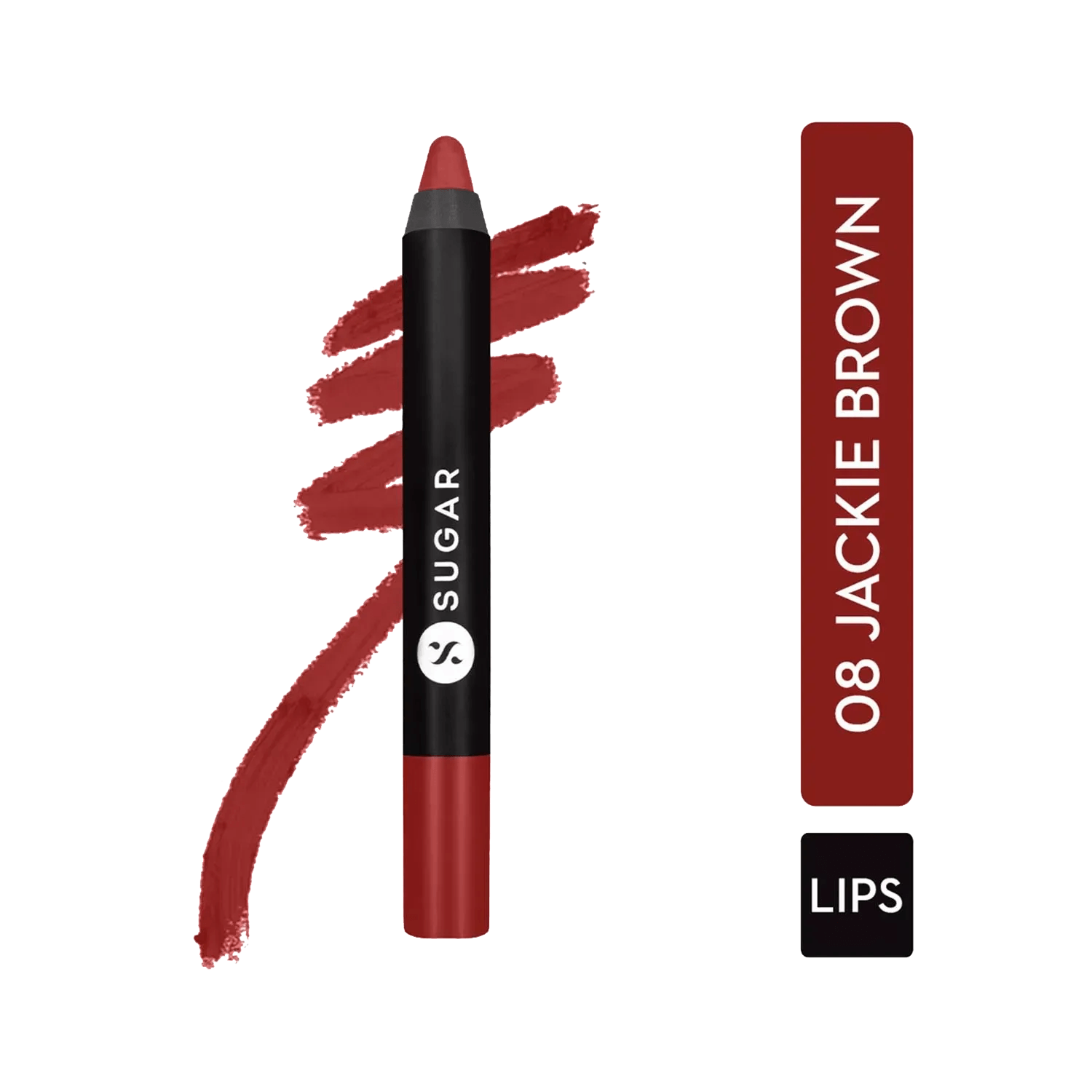 SUGAR Cosmetics Matte As Hell Crayon Lipstick - 08 Jackie Brown (Reddish Brown) (2.8g)