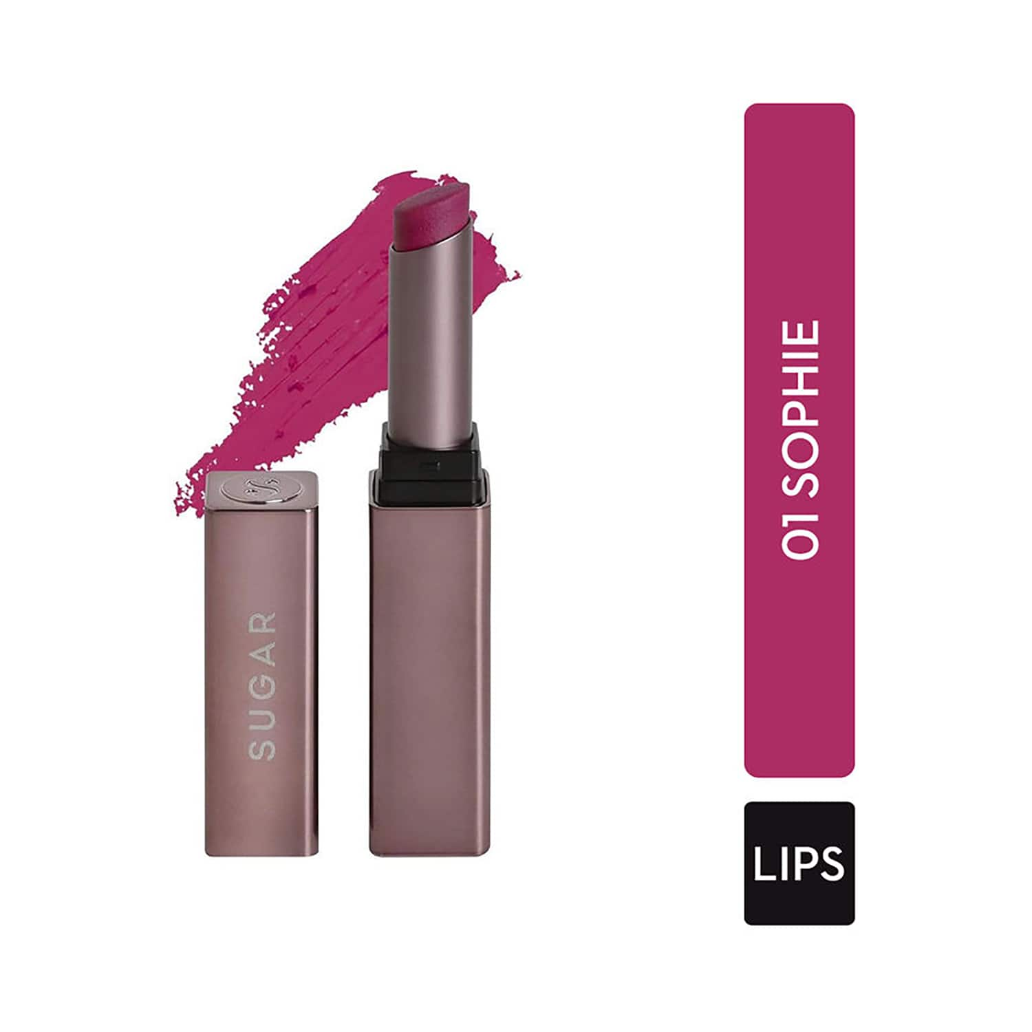 SUGAR Cosmetics | SUGAR Cosmetics Mettle Satin Lipstick - 01 Sophie (Bright Fuchsia Pink) (2.2g)