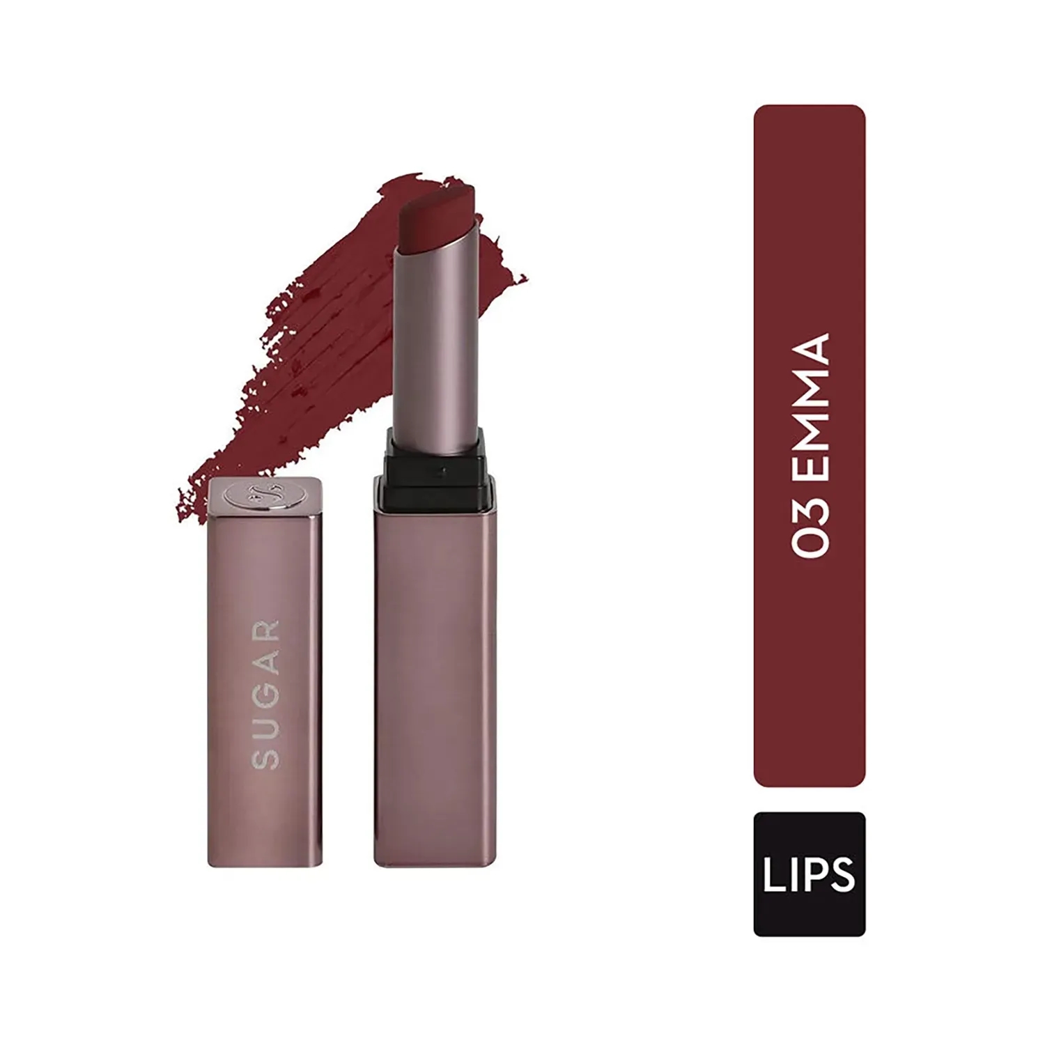 SUGAR Cosmetics | SUGAR Cosmetics Mettle Satin Lipstick - 03 Emma (Reddish Brown) (2.2g)
