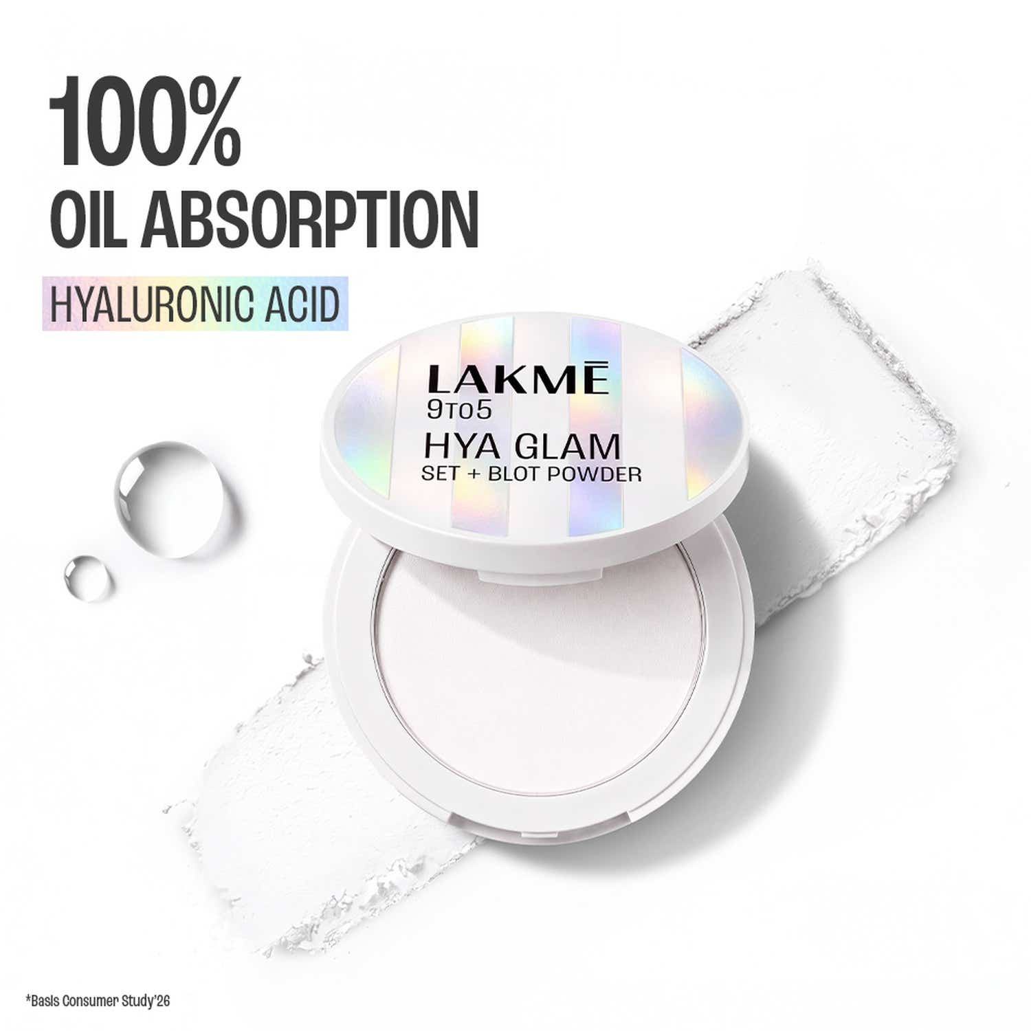 Lakme | Lakme 9To5 Hya Glam Instant Set + Blot Powder Blur Pores, Control Shine Matte Finish - Natural (9 g)