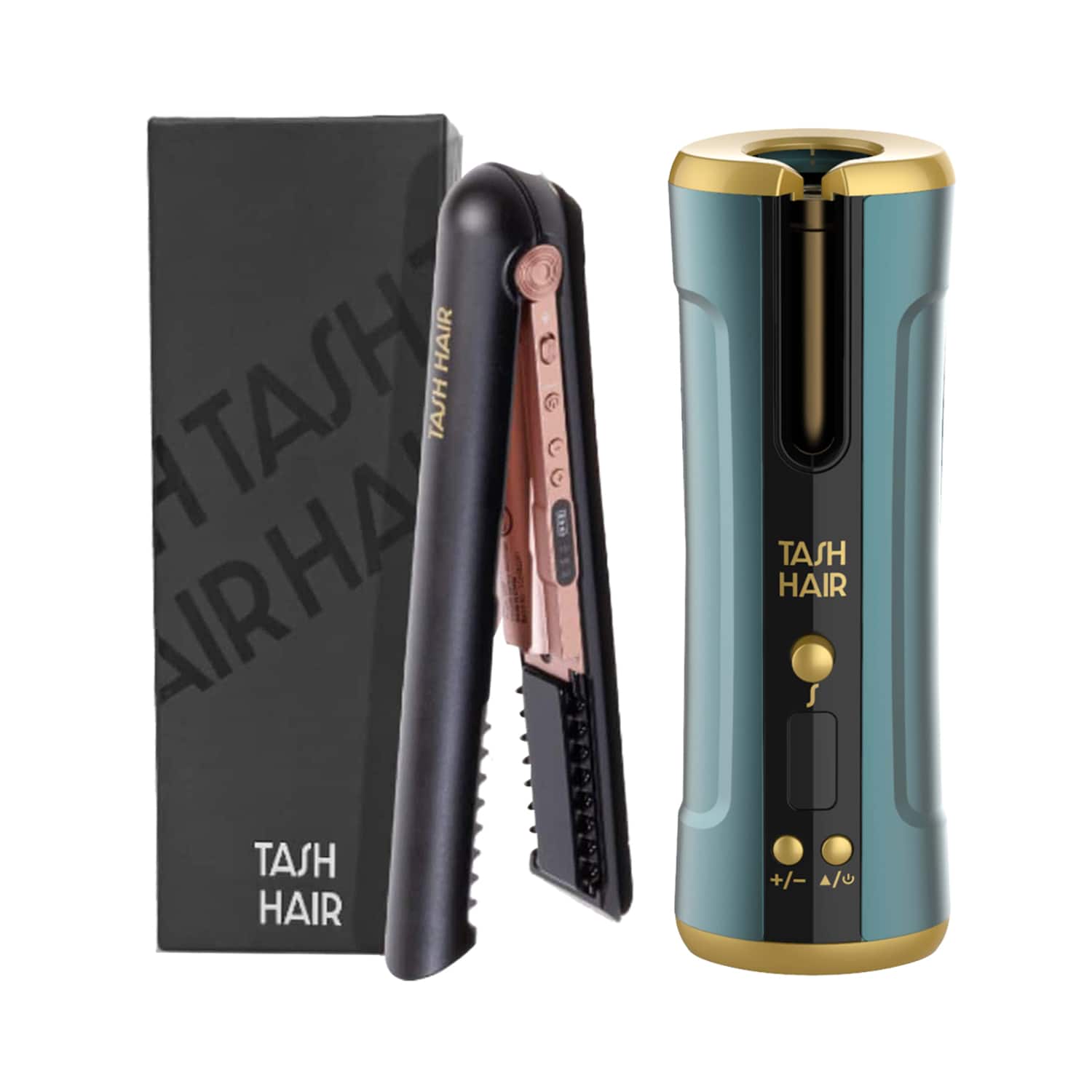 Tash Hair | Tash Hair Twirl Automatic Hair Curler - Jade & Cordless Hair Straightener - Dreamy Night Combo