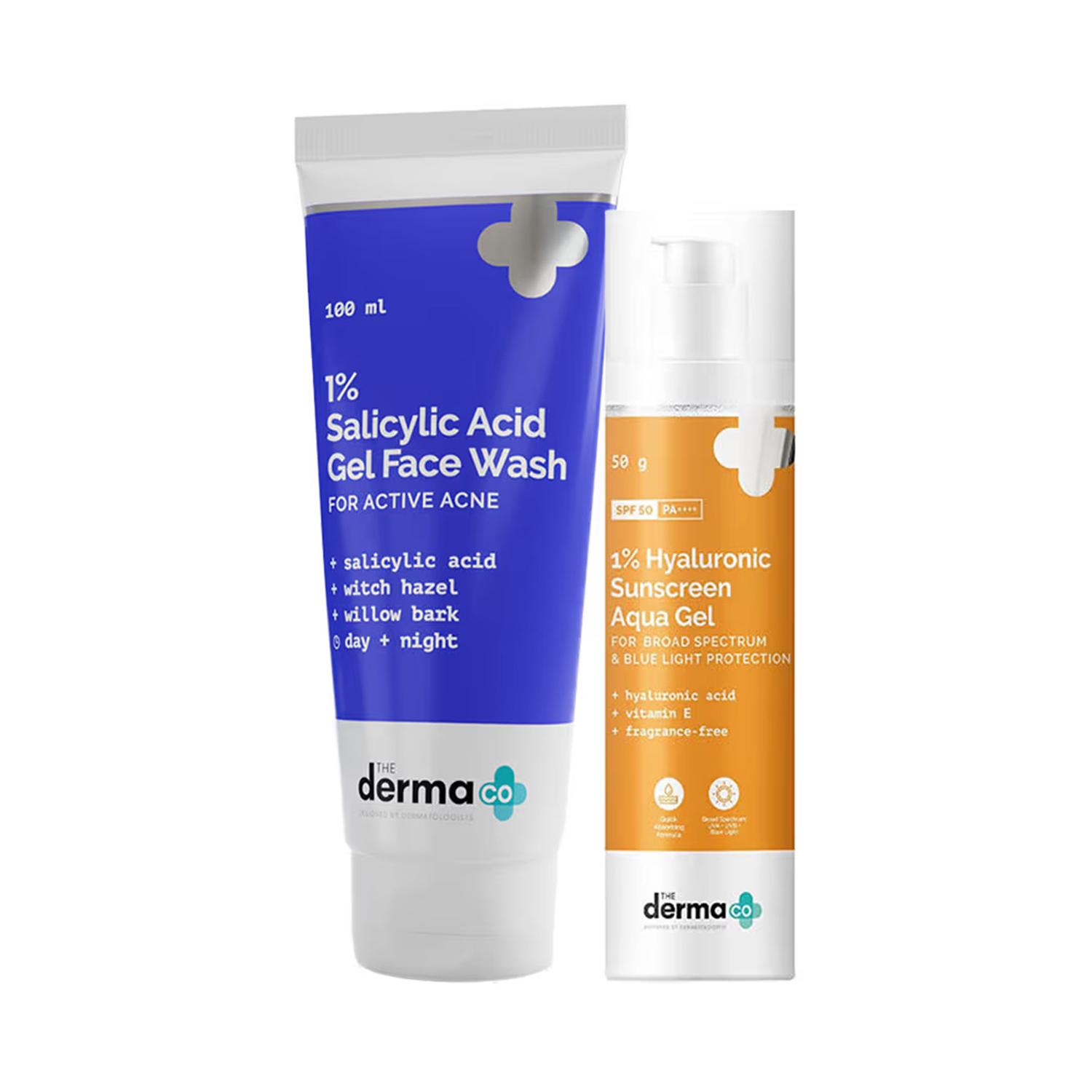 The Derma Co | The Derma Co 1% Hyaluronic Sunscreen and 2% Salicylic Face Wash Combo