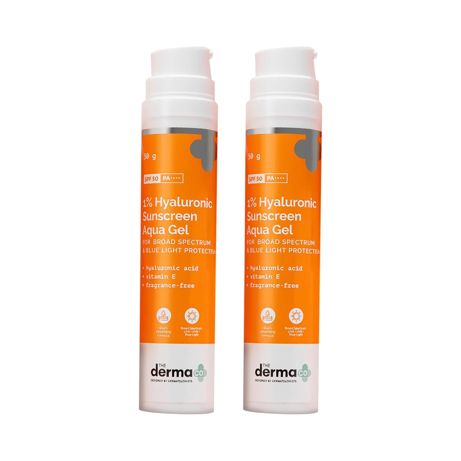 The Derma Co | The Derma Co 1% Hyaluronic Sunscreen Aqua Gel SPF 50 Pa++ Combo Pack of 2 (50g)