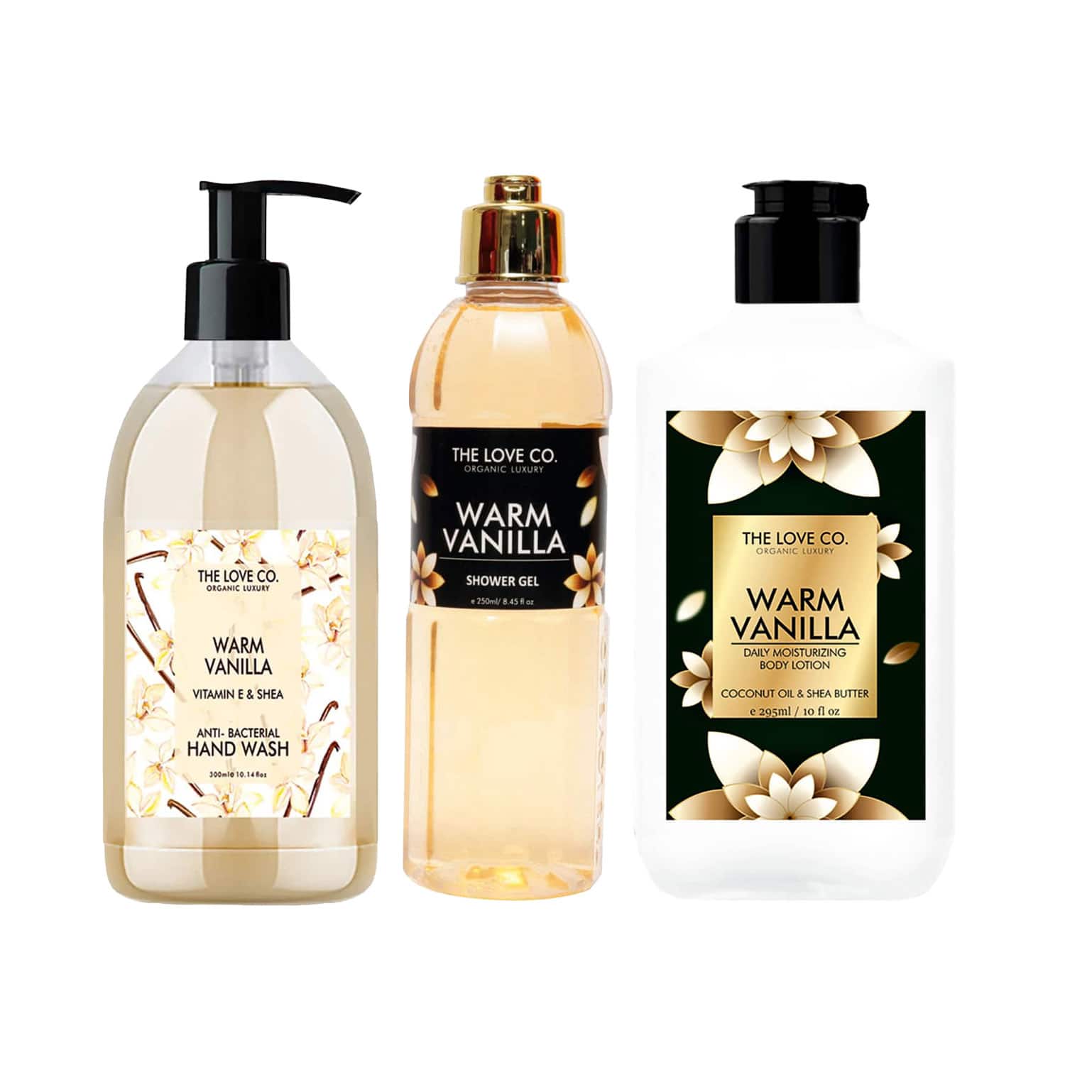 THE LOVE CO. | THE LOVE CO. Warm Vanilla Shower Gel + Body Lotion + Hand Wash Pack of 3 Combo