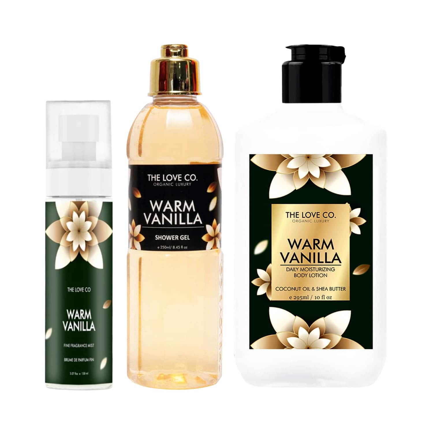 THE LOVE CO. | THE LOVE CO. Warm Vanilla Shower Gel + Body Lotion + Body Mist Pack of 3 Combo