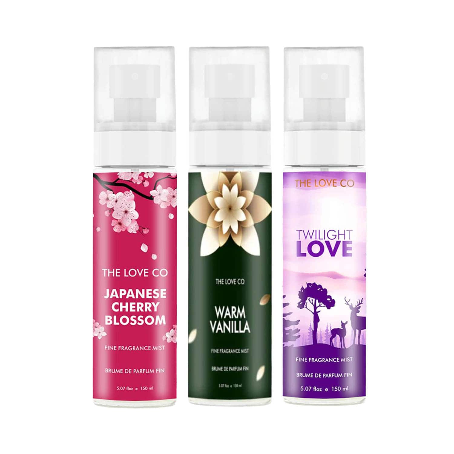 THE LOVE CO. | THE LOVE CO. Cherry Blossom + Vanilla + Twilight Body Mist Pack of 3 Combo