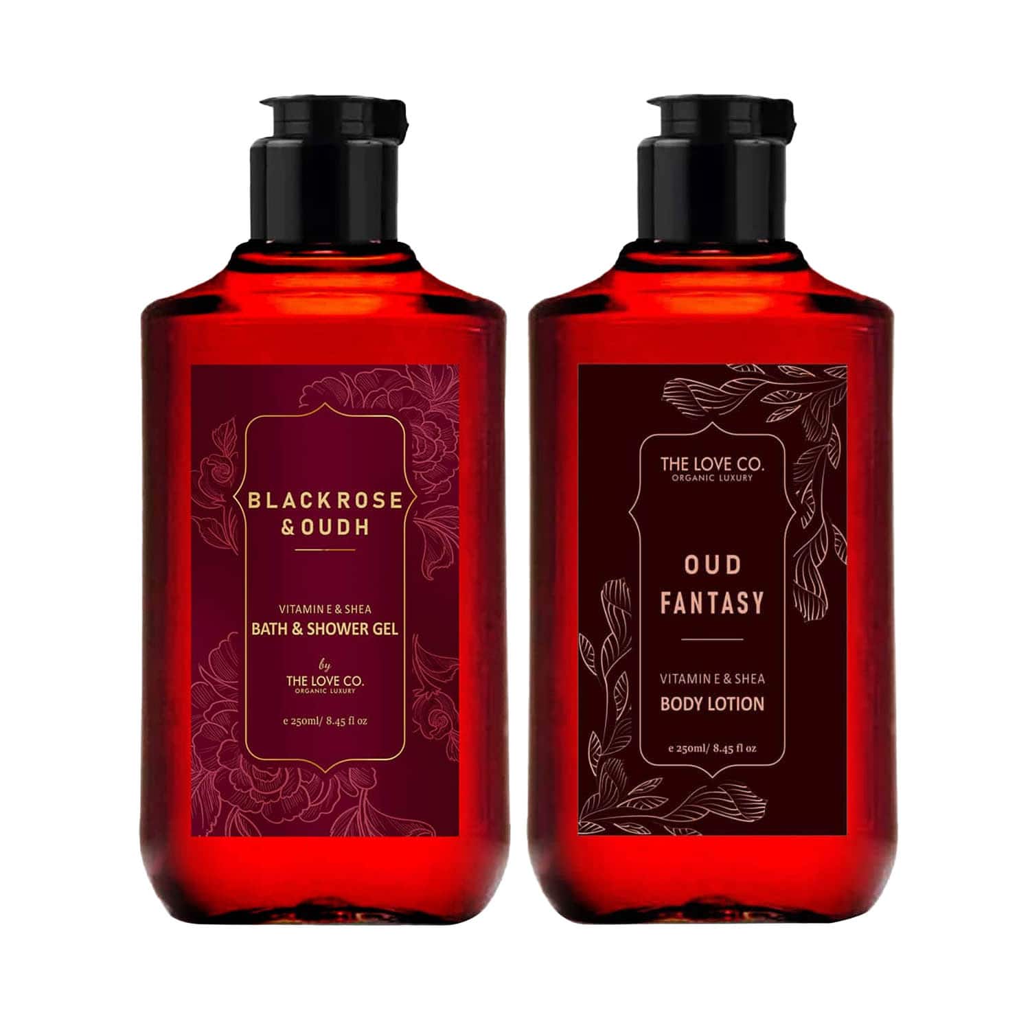 THE LOVE CO. | THE LOVE CO. Black Rose & Oudh Shower Gel + Oud Fantasy Body Lotion Pack of 2 Combo