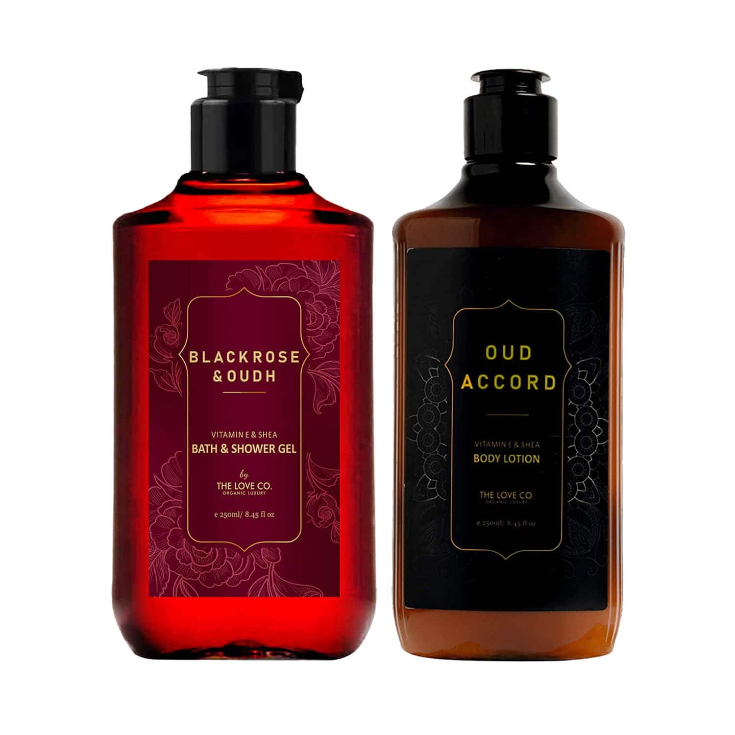 THE LOVE CO. | THE LOVE CO. Black Rose & Oudh Shower Gel + Oud Accord Body Lotion Pack of 2 Combo