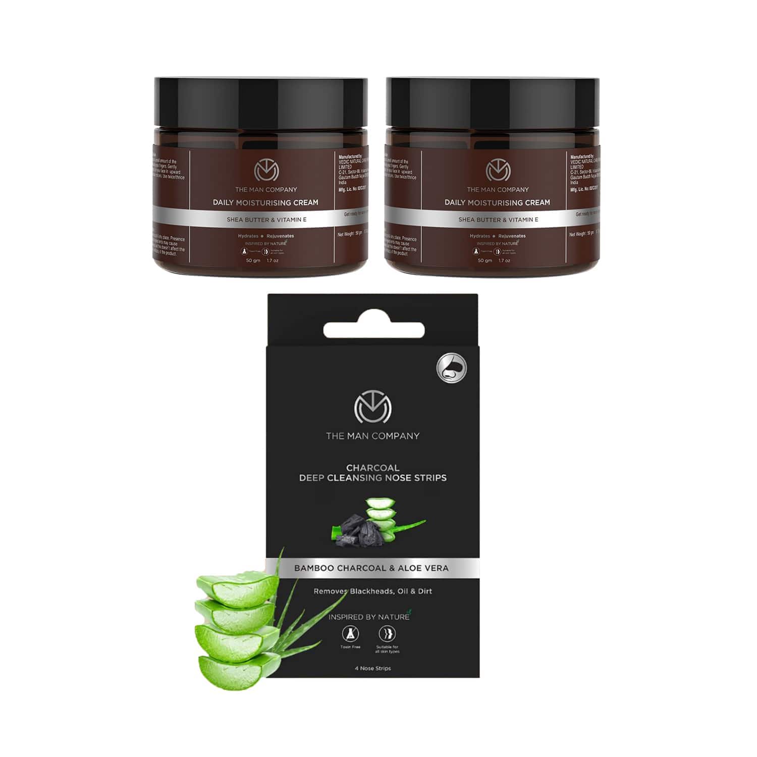 The Man Company | The Man Company Daily Moisturising Cream, Vitamin C Face Serum & Deep Cleanshing Nose Strips Combo