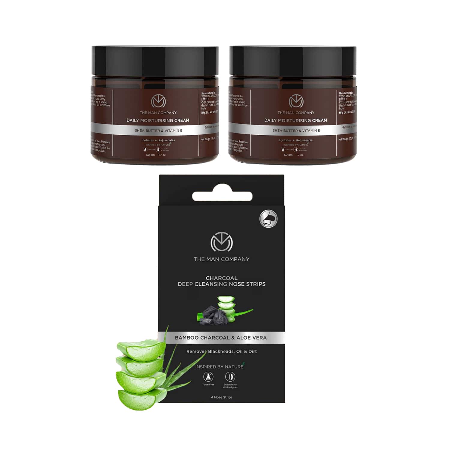 The Man Company | The Man Company Daily Moisturising Cream, Vitamin C Face Serum & Deep Cleanshing Nose Strips Combo