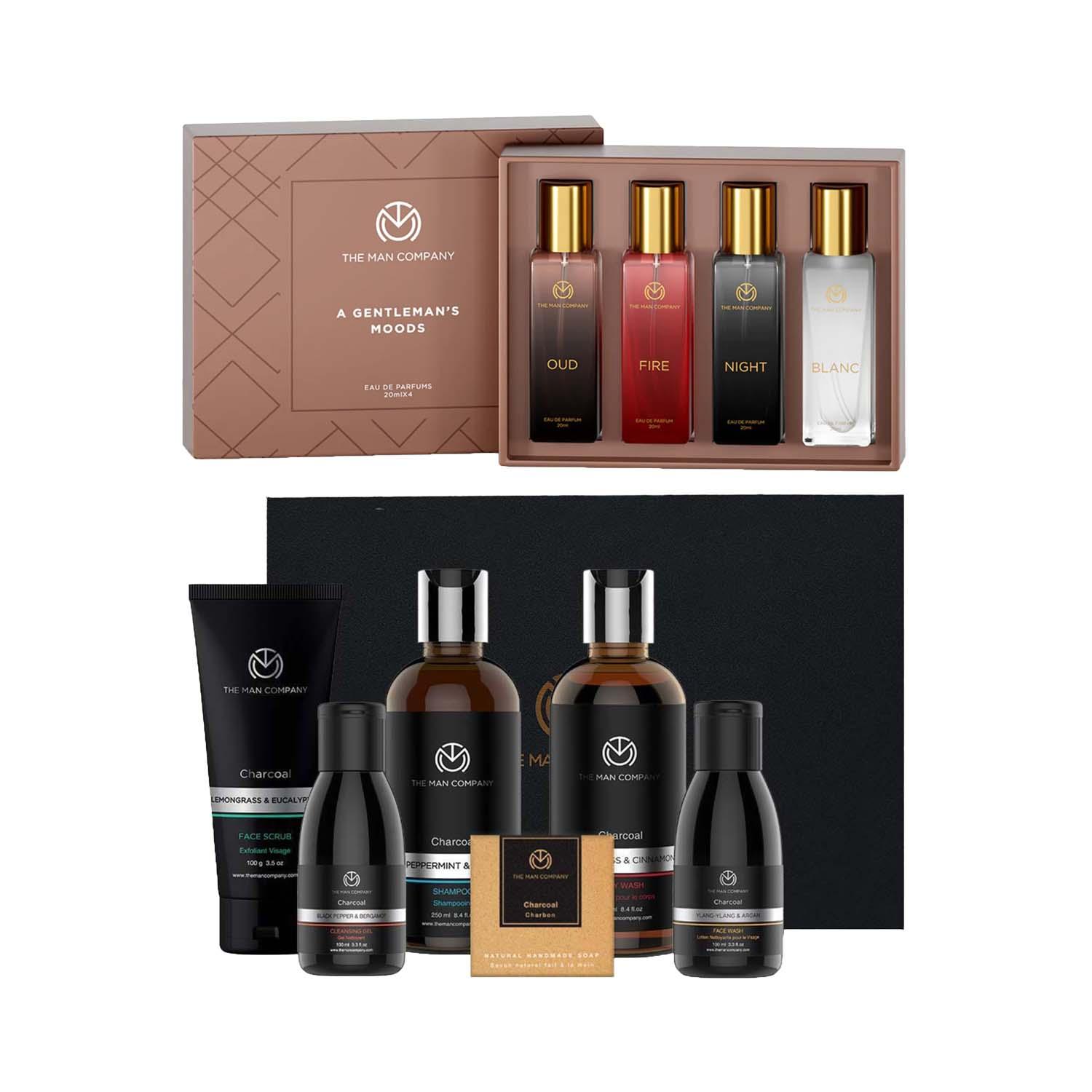 The Man Company | The Man Company Moods Premium Fragrance Gift Set (4 pcs) & Charcoal Grooming Kit (6 pcs) Combo