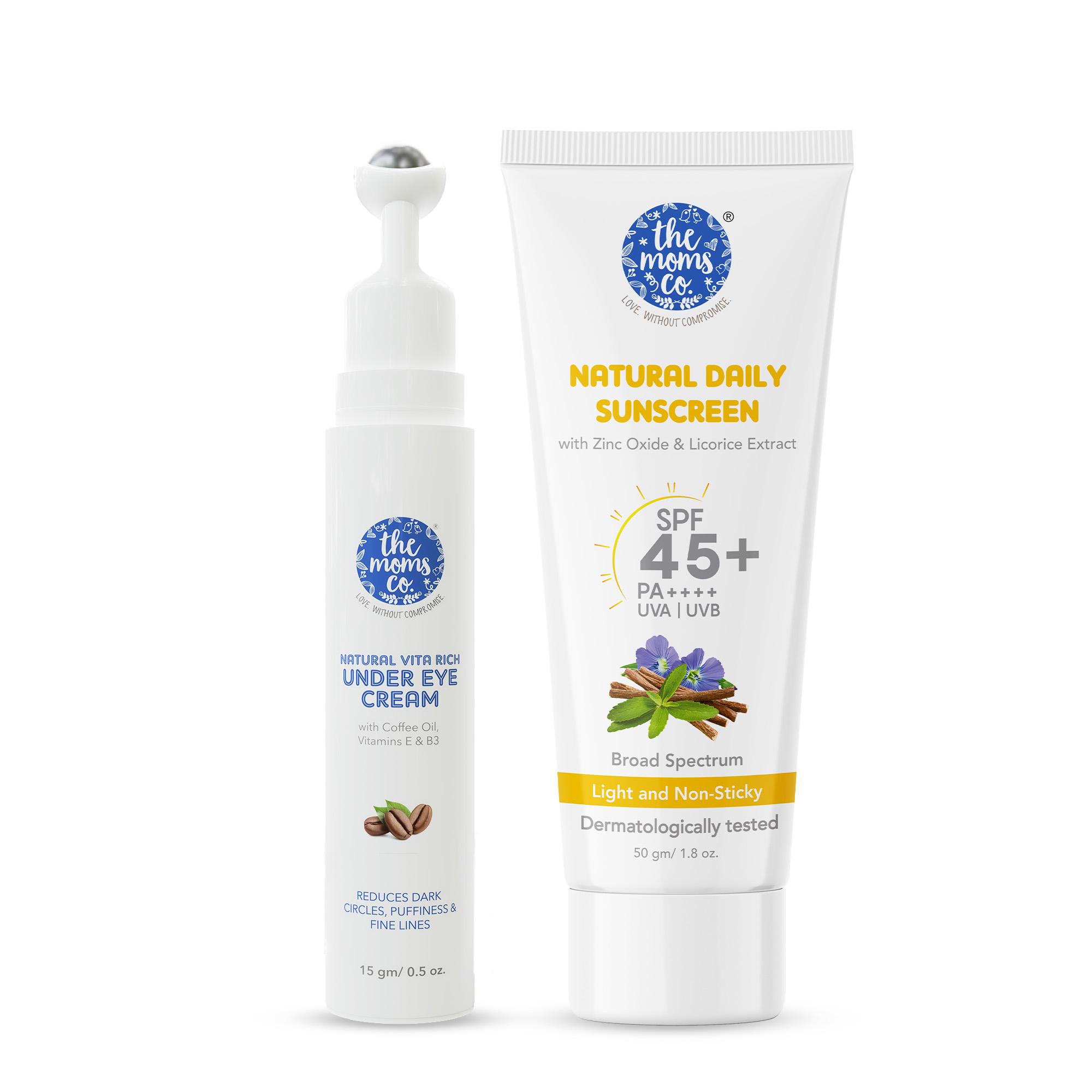 The Mom's Co. Vita Rich Under Eye Cream & Mineral Sunscreen With 25% Zinc Oxide Spf 45+ Pa++++ Combo