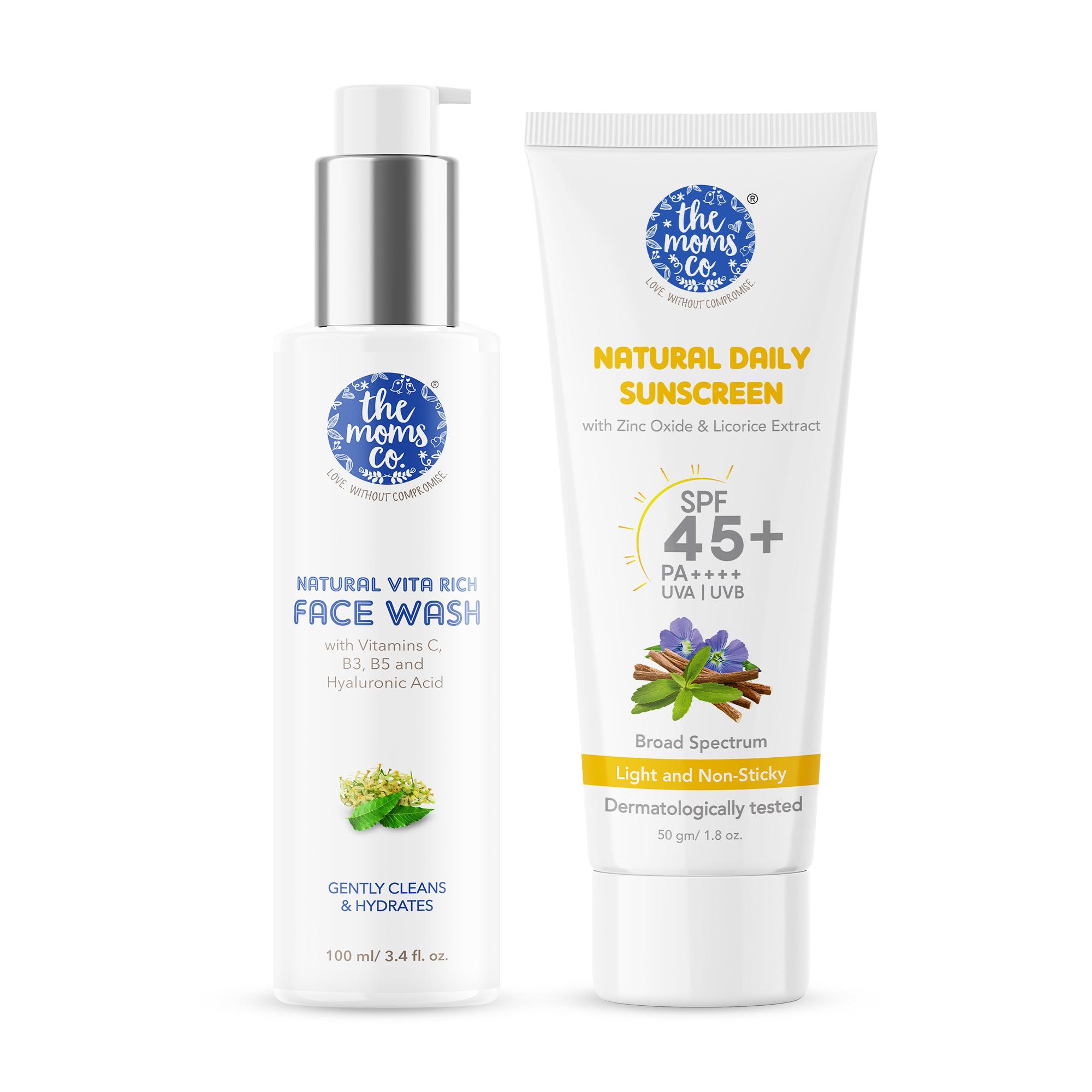 The Mom's Co. | The Mom's Co. Natural Vita Rich Face Wash & & Mineral Sunscreen With 25% Zinc Oxide Combo
