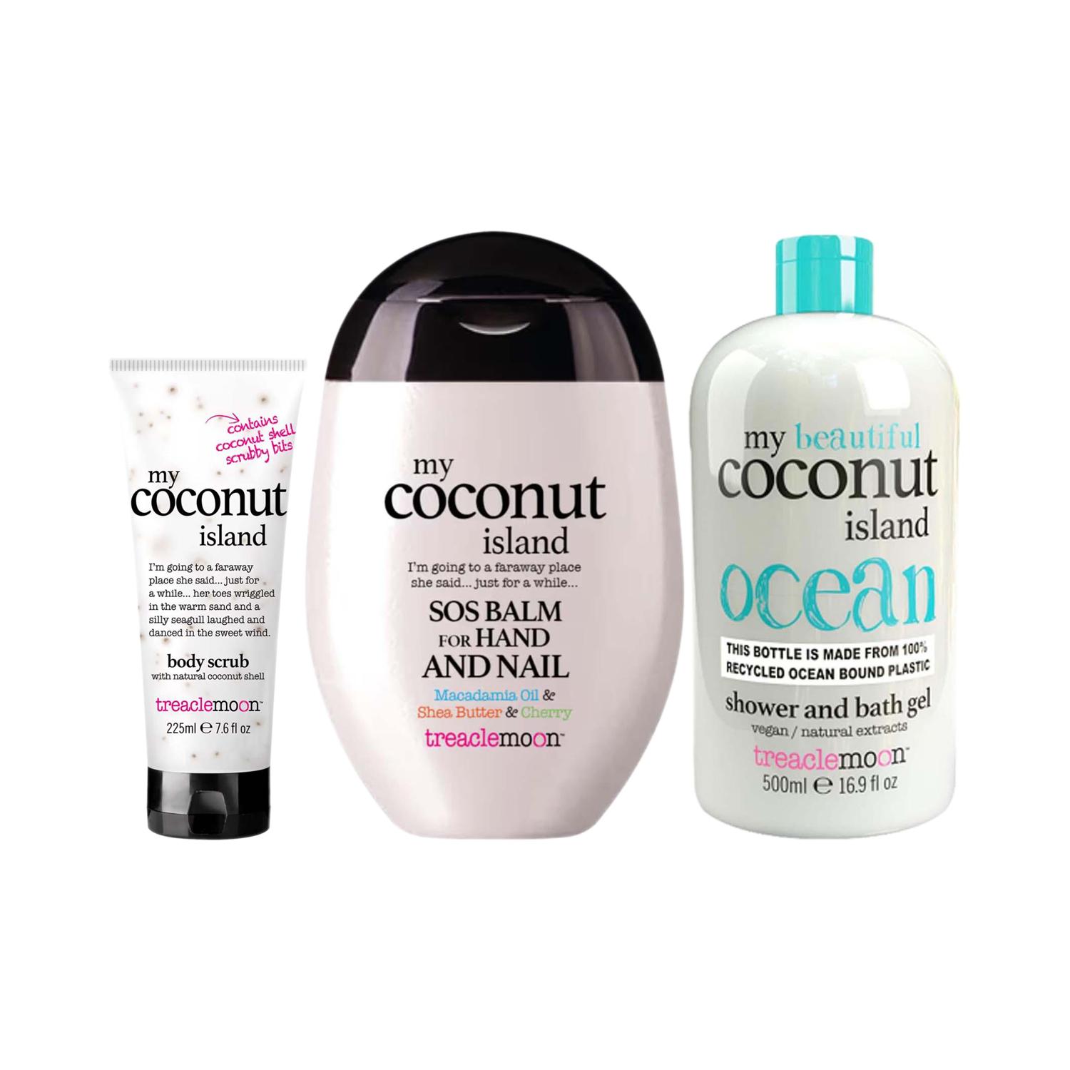 Treaclemoon | Treaclemoon My Coconut Island Shower Gel + Body Scrub + Hand & Nail Sos Balm Cream Combo