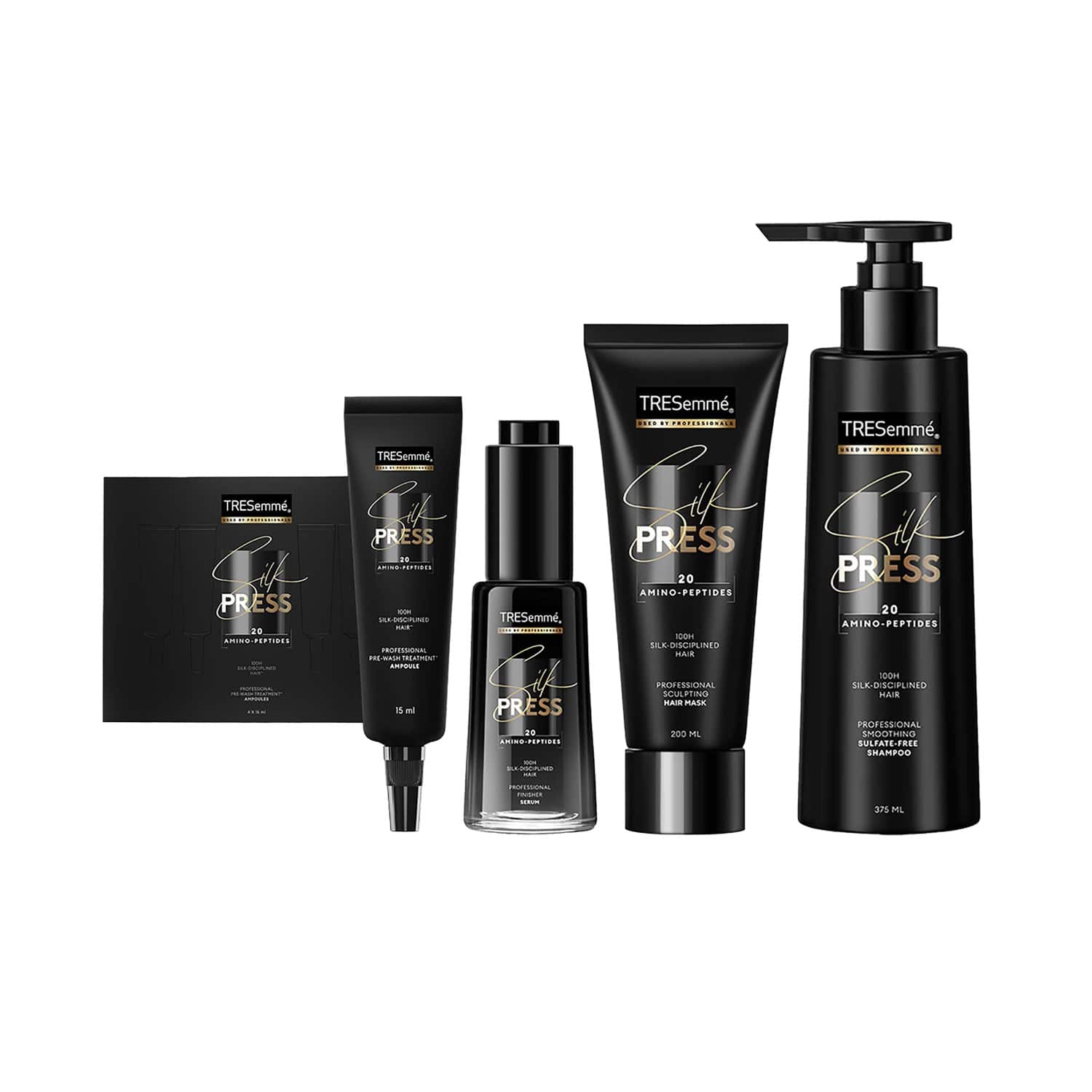Tresemme | Tresemme Silk Press Shampoo,Hair Mask,Serum & Pre-Wash Treatment Ampoules 4's Combo