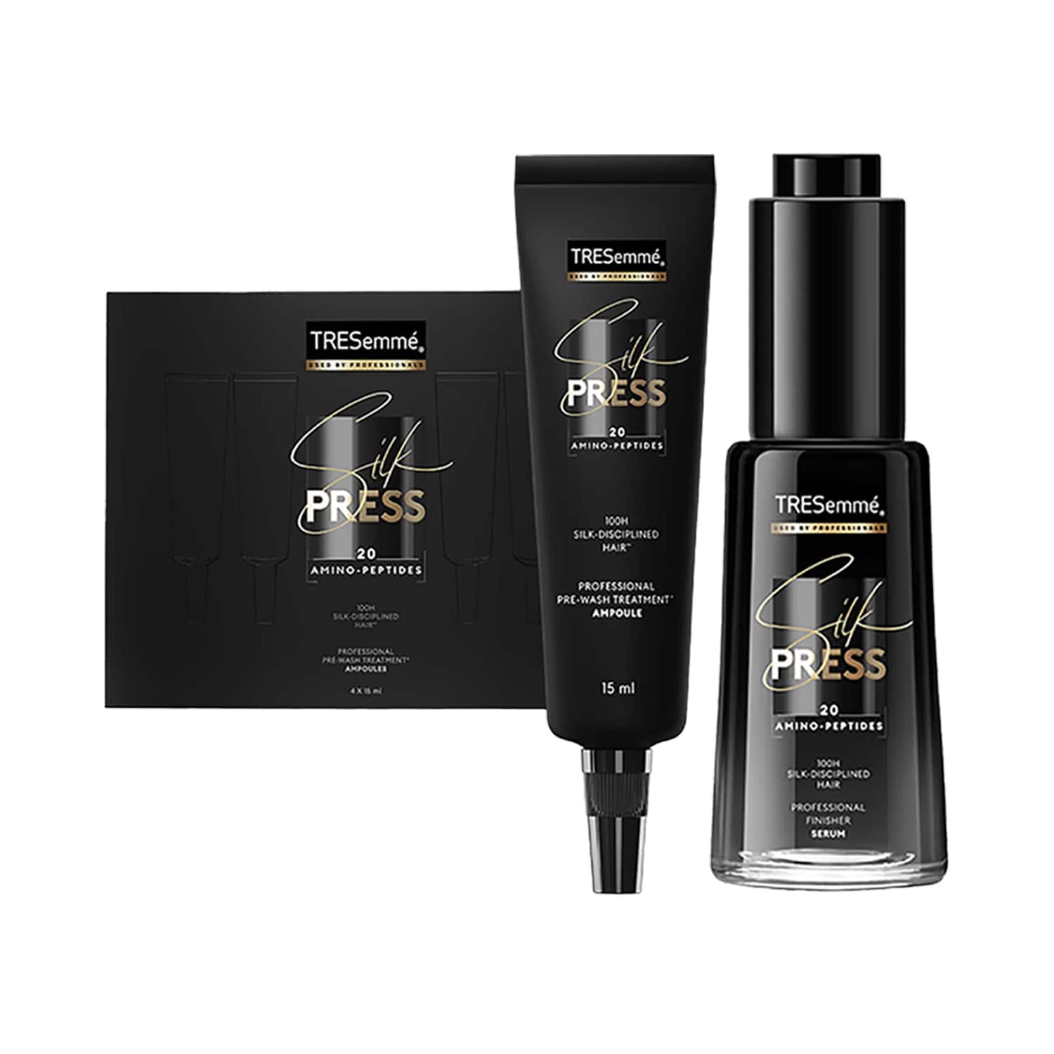Tresemme | Tresemme Silk Press Pre-Wash Treatment Ampoules 4's & Finisher Serum (38 ml) Combo