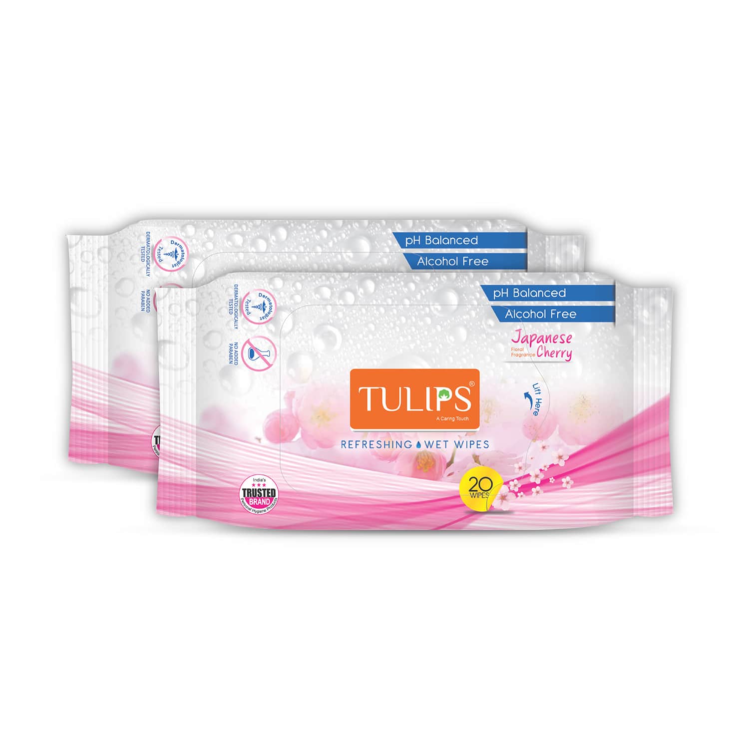 Tulips | Tulips Refreshing Wet Wipes (Japanese Cherry) Combo - (Pack Of 2)