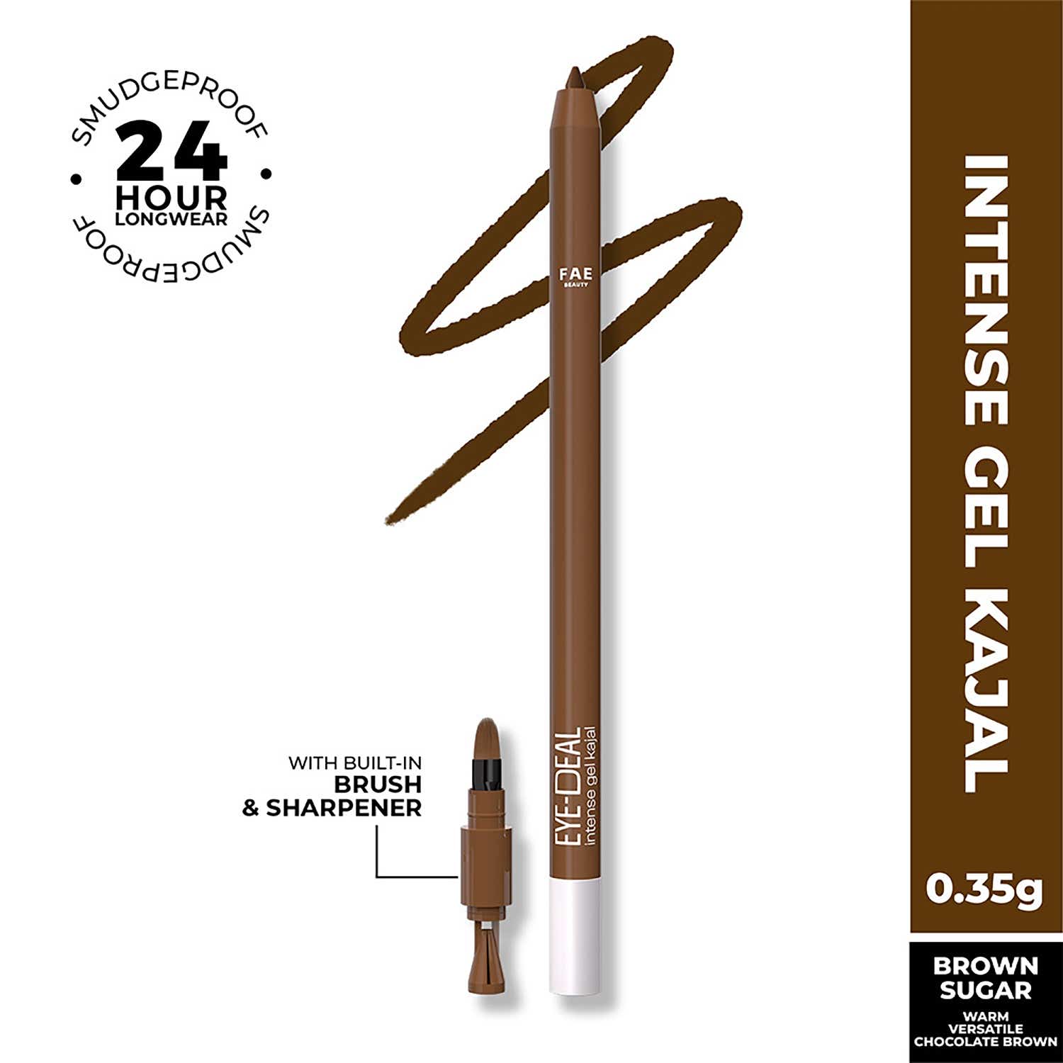 FAE BEAUTY | FAE BEAUTY Eye-Deal Intense Gel Kajal With Sharpener & Fine Bristle Brush Shade - Brown Sugar (0.35 g)
