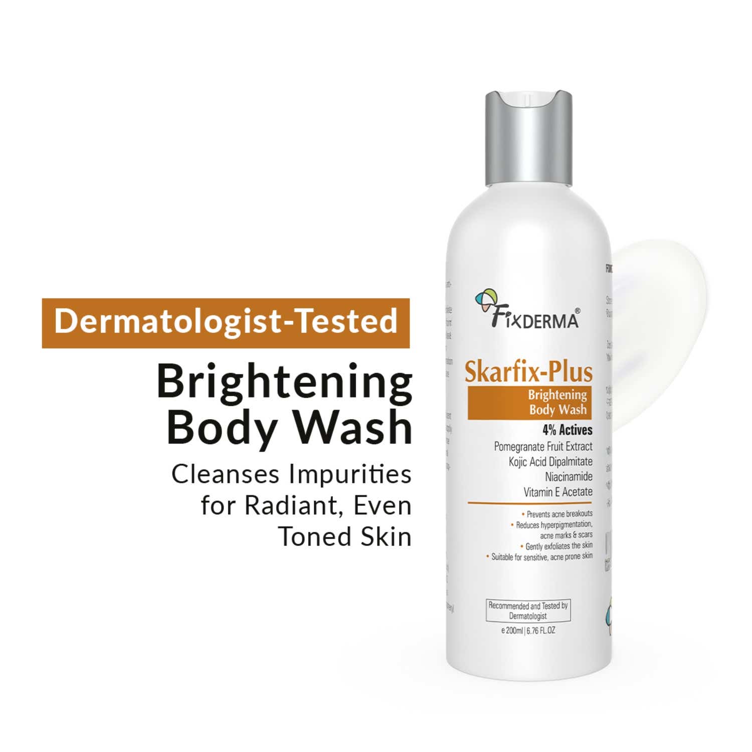 Fixderma | Fixderma Skarfix Plus Brightening Body Wash with 4% Actives with Kojic Acid and Niacinamide (200 ml)