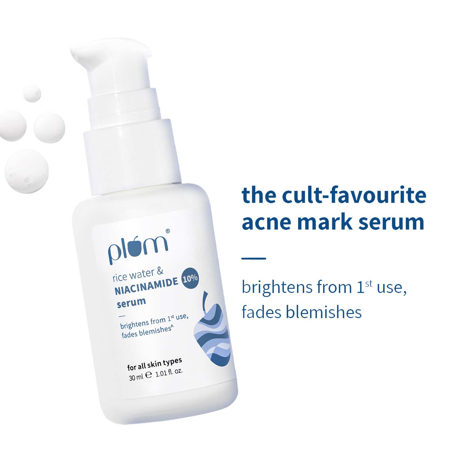 Plum | Plum 10% Niacinamide Serum with Rice Water, Fades Acne Marks & Dark Spots, For Oily Skin (30ml)