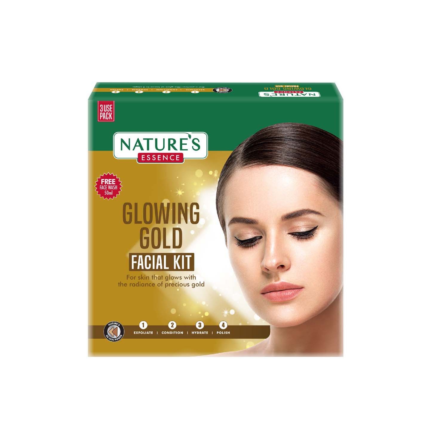 Nature's Essence | Nature's Essence Glowing Gold Facial Kit With Free Face Wash, (60g+50ml)