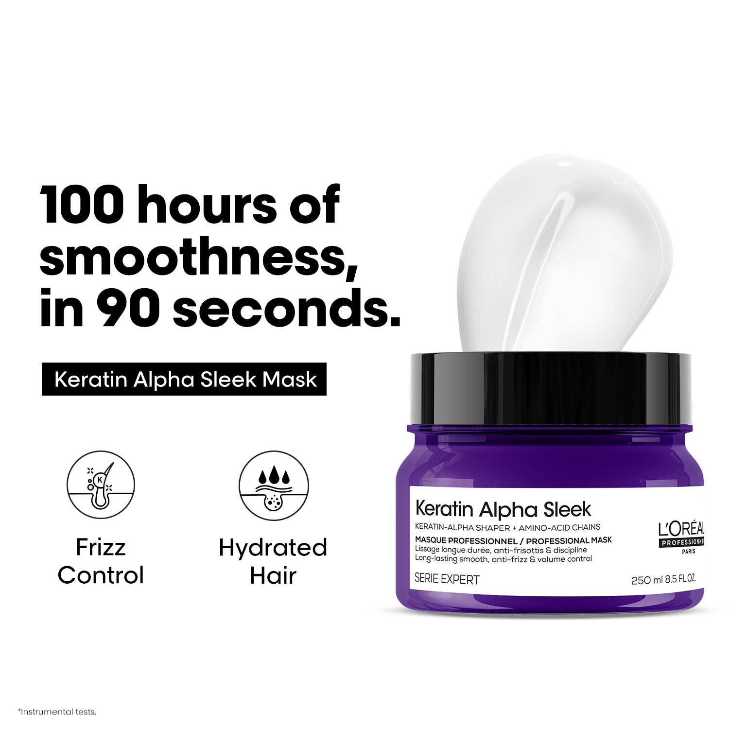 L'OREAL PROFESSIONNEL Keratin Alpha Sleek Mask for Frizz Free and Hydrated Hair (250 ml)