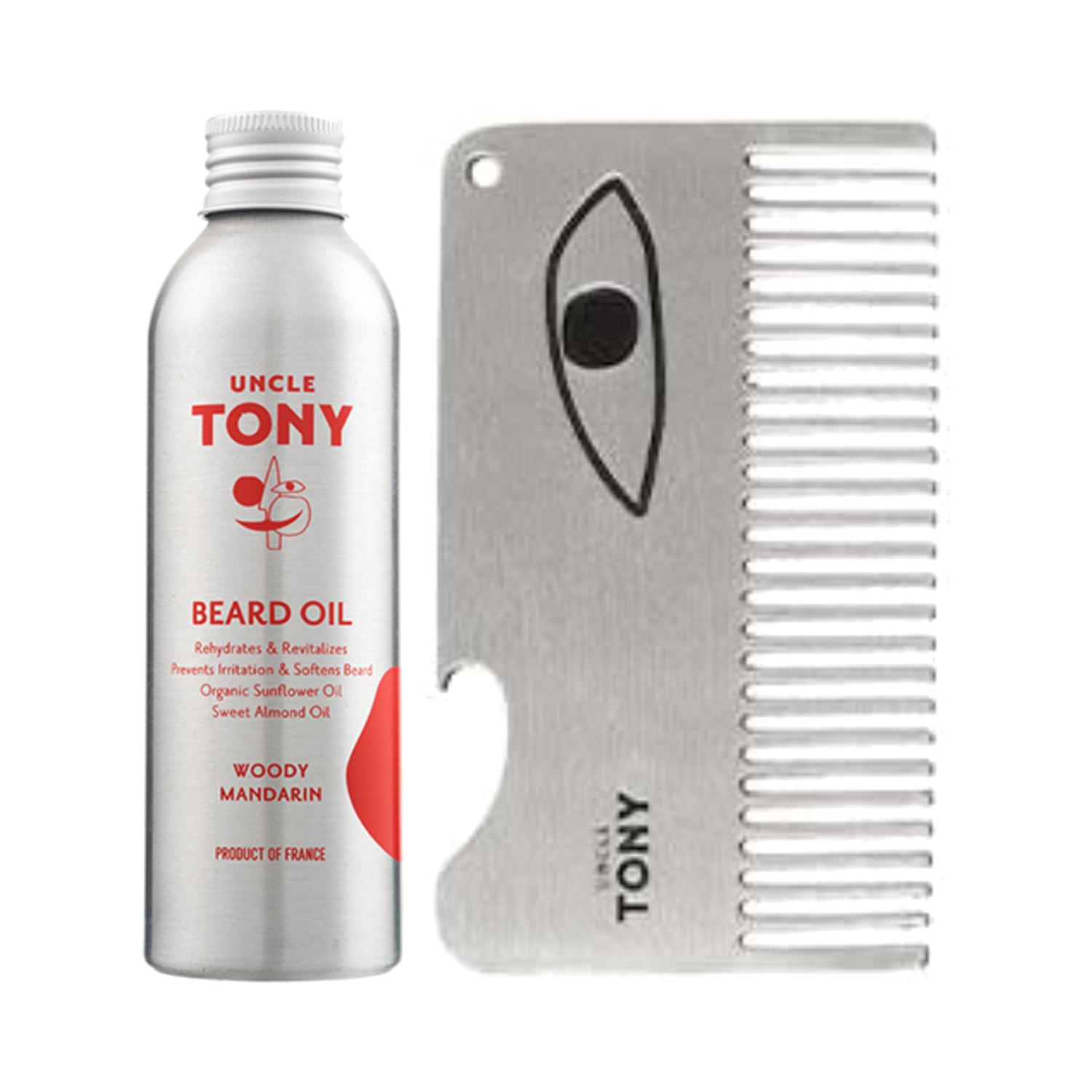 Uncle Tony | Uncle Tony Combo Beard Oil Organic Sunflower Oil Sweet Almond Oil Woody Mandarin & Beard Comb