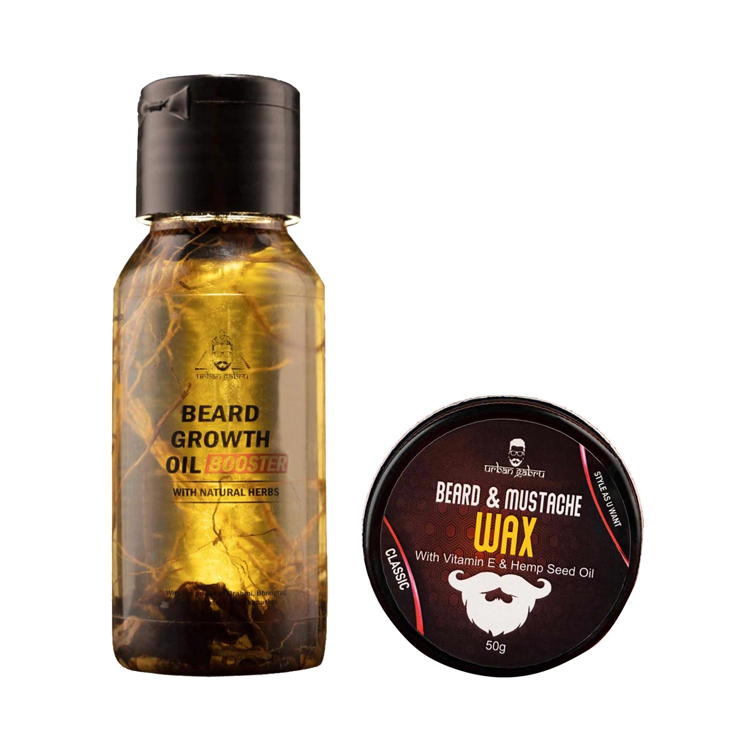 Urban Gabru | Urban Gabru Beard Mustache Wax vitamin& Hemp Seed Oil (50g) & Beard Growth Booster Oil (60ml) Combo