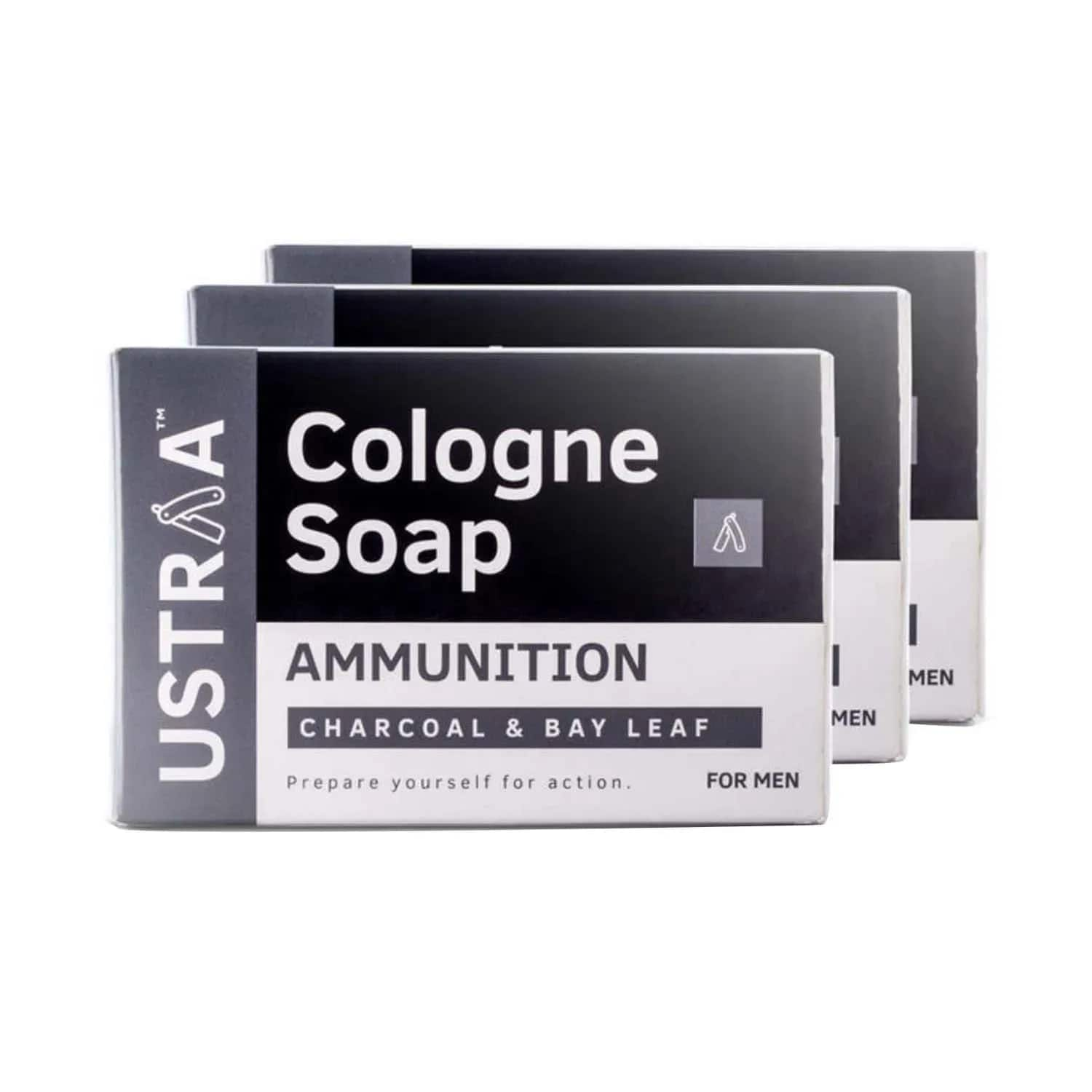 Ustraa | Ustraa Ammunition Charcoal & Bay Leaf Cologne Soap - (3 Pcs)