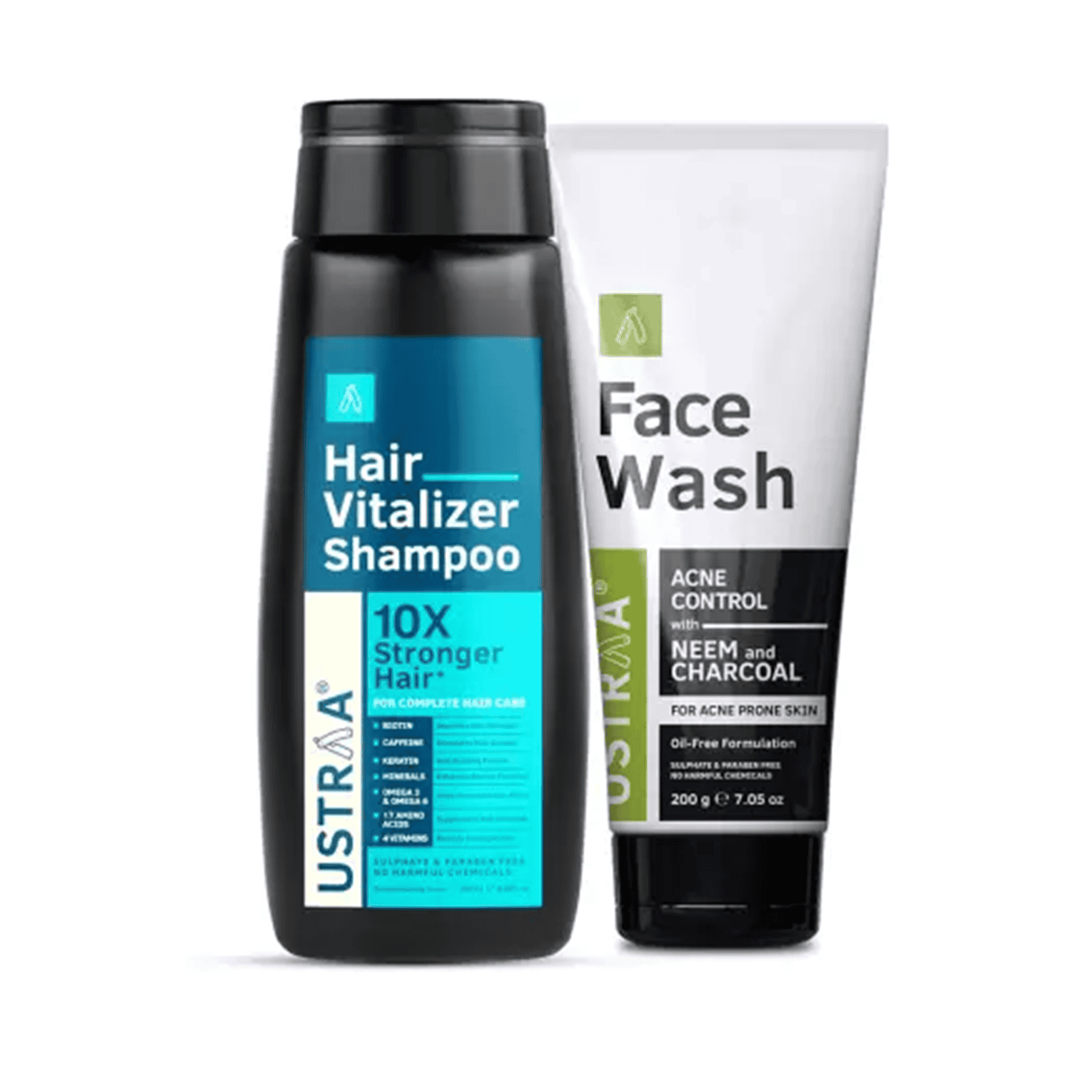 Ustraa | Ustraa Hair Vitalizer Shampoo & Neem-charcoal Face Wash Combo