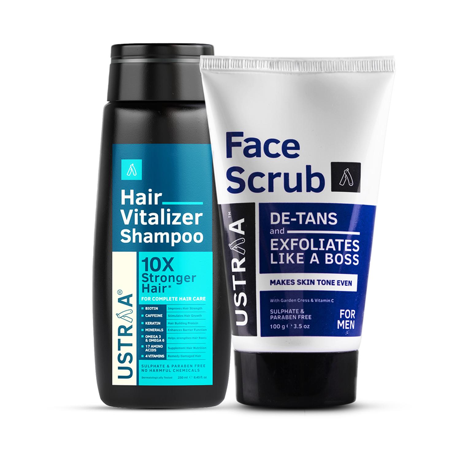Ustraa | Ustraa Hair Vitalizer Shampoo & Face Scrub - Detan Combo