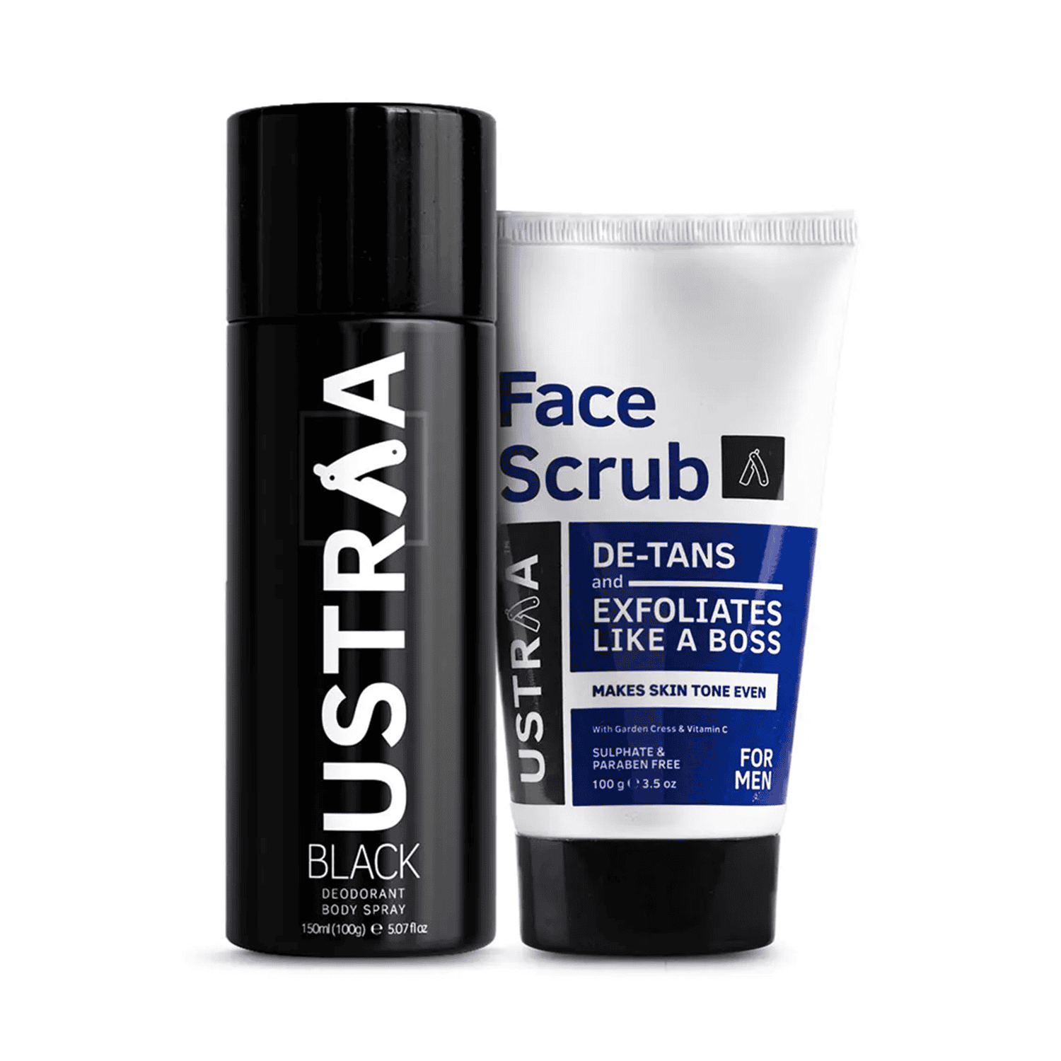 Ustraa | Ustraa Black Deodorant 150ml & De-tan Face Scrub 100g - (2 Pcs)