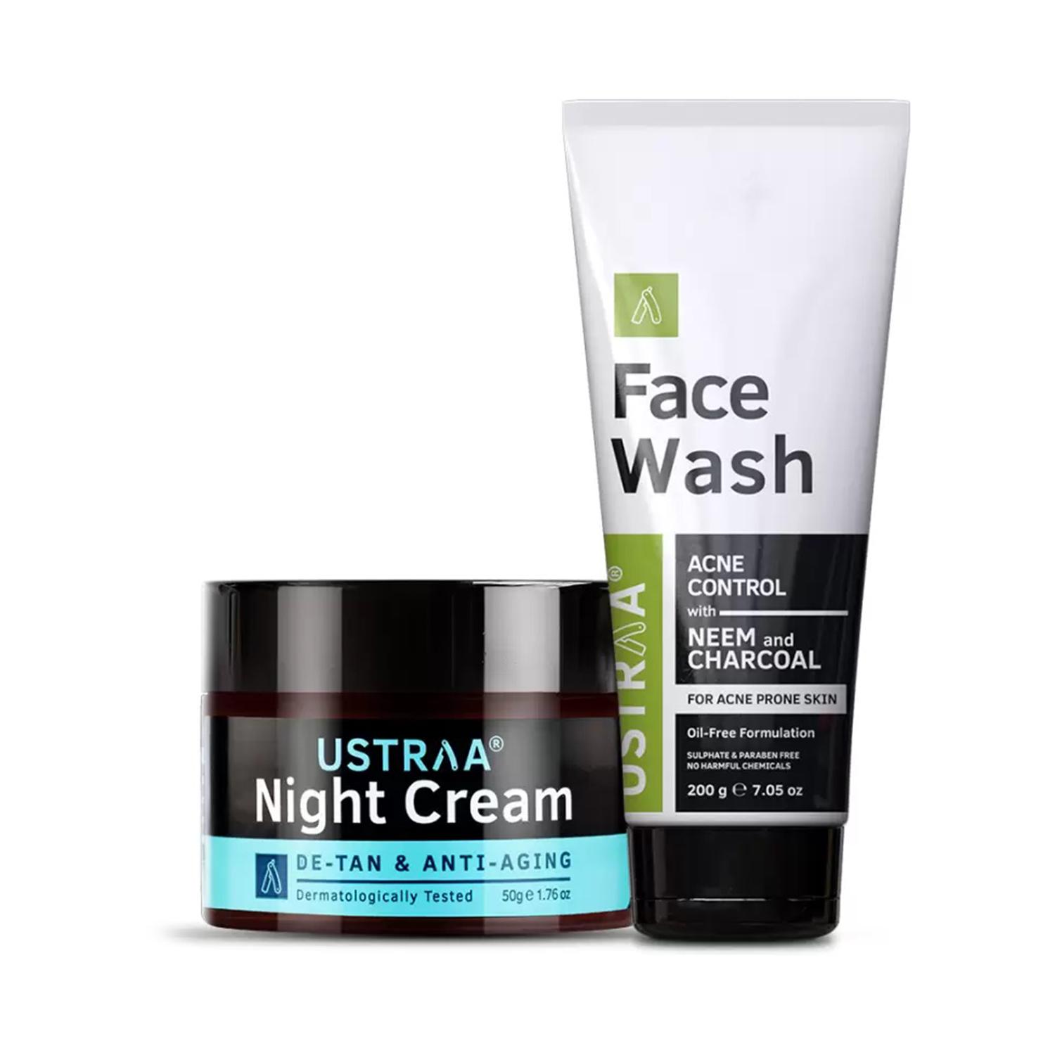 Ustraa | Ustraa Night Cream & Face Wash Neem & Charcoal