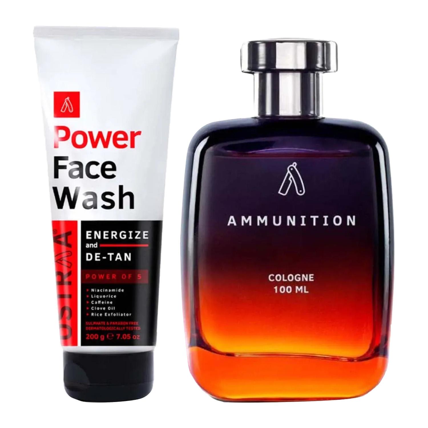 Ustraa Energize And De-Tan Power Face Wash (200 g) & Cologne For Men Ammunition (100 ml) Combo