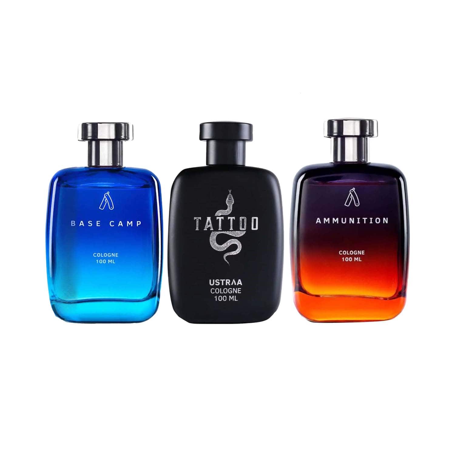 Ustraa | Ustraa Cologne for Men - Base Camp (100 ml), Ammunition (100 ml) & Tattoo (100 ml) Combo