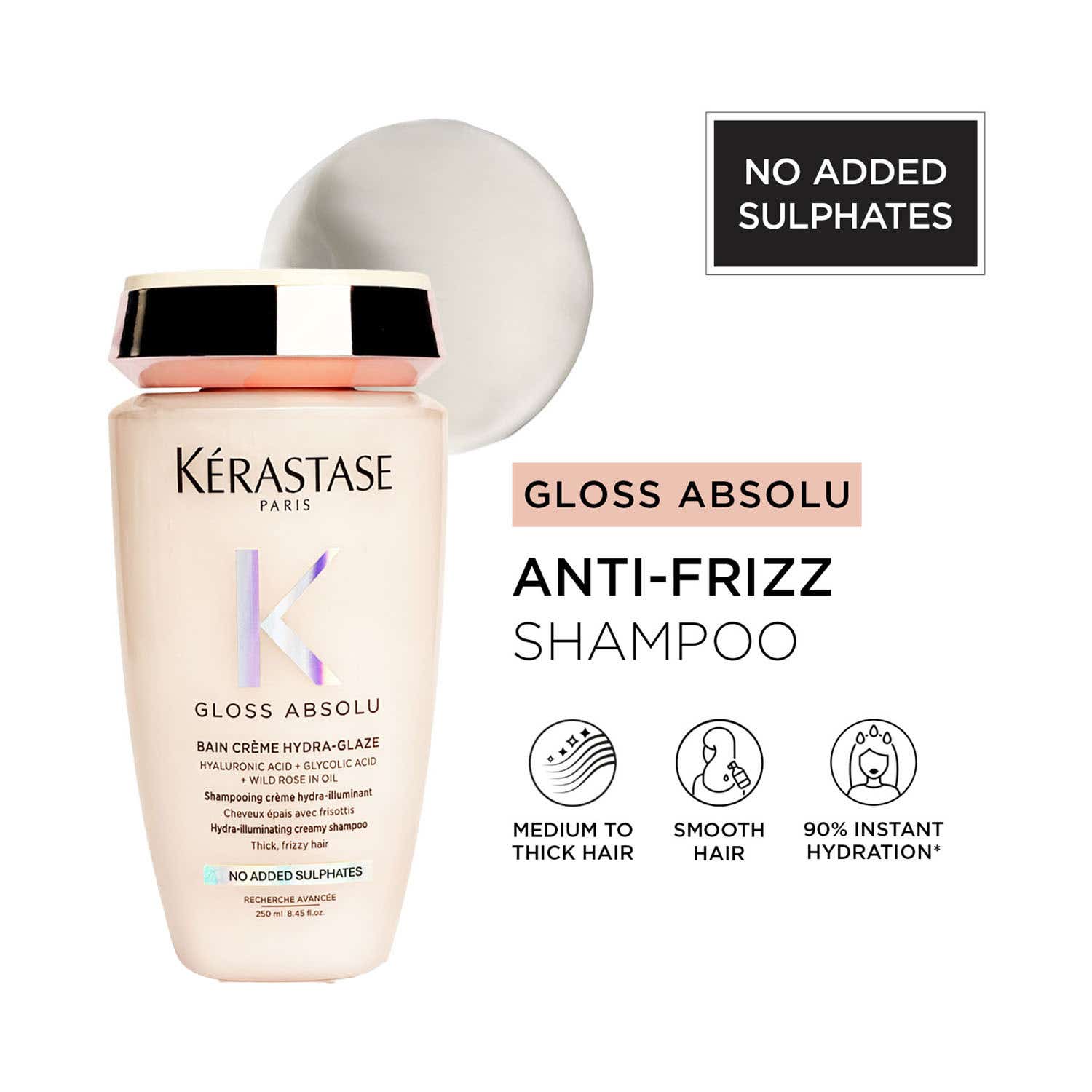 KERASTASE | KERASTASE Gloss Absolu Crème Anti-Frizz Shampoo, Medium to Thick Hair, 4-Days Anti-Frizz, (250 ml)