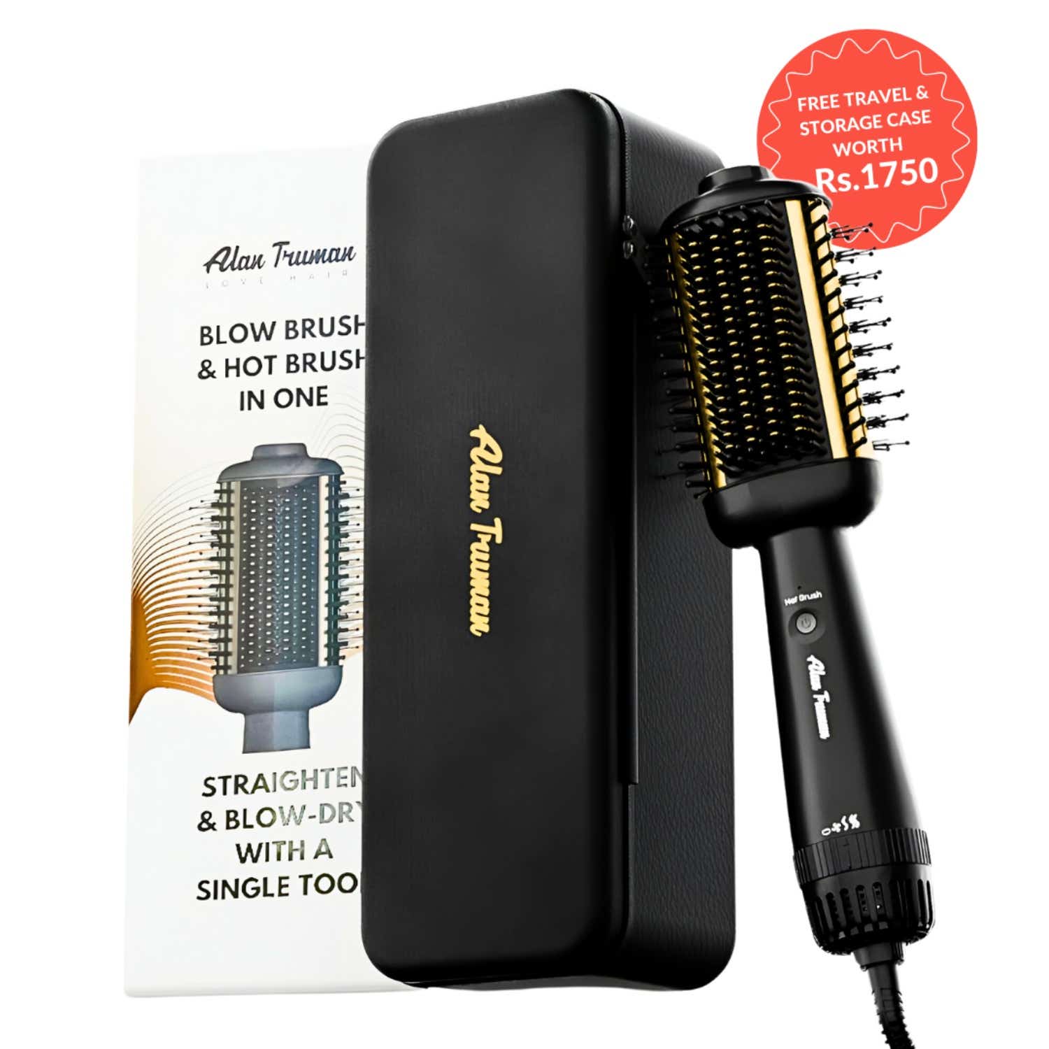 Alan Truman | Alan Truman Blow Styling Brush-Blow Dryer Brush+Hair Straightener Hot Brush in One with Storage Case