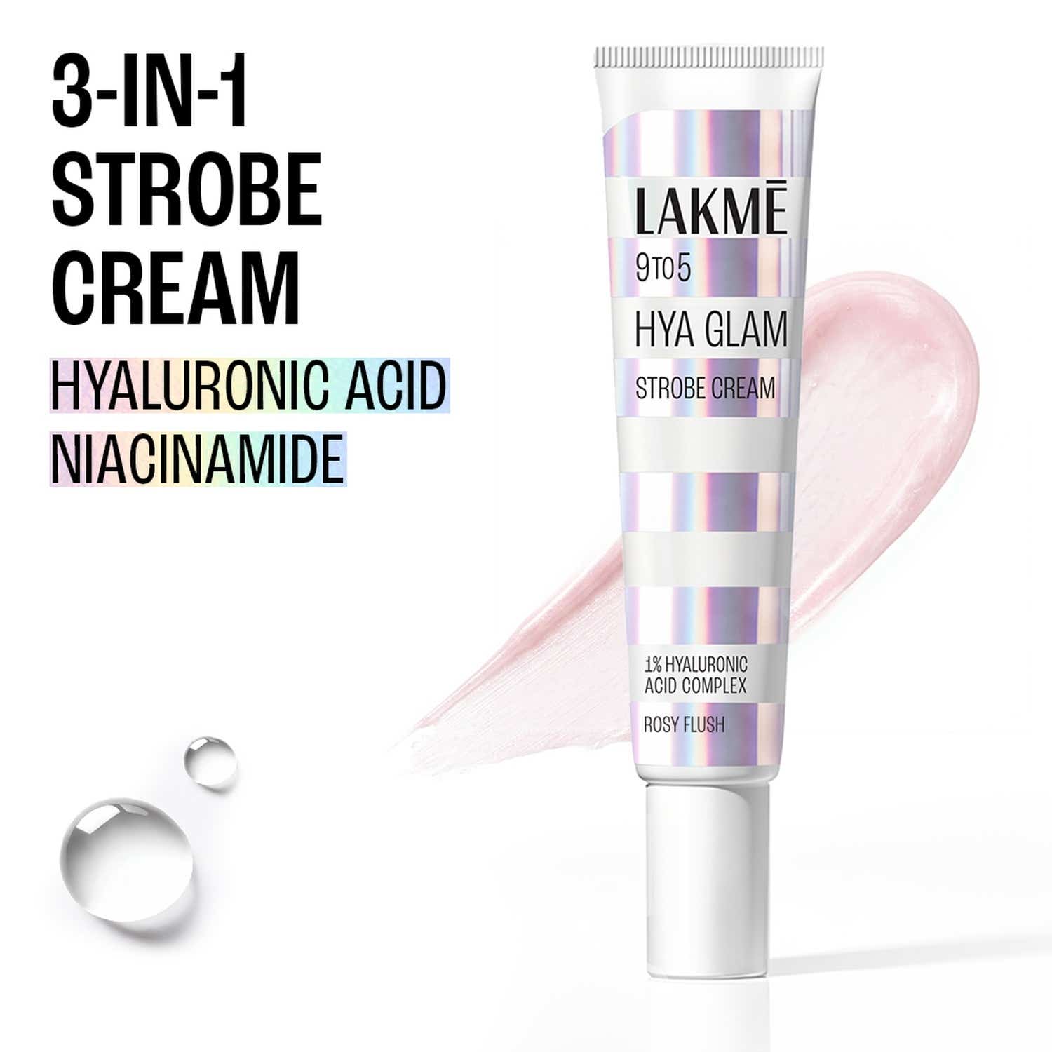 Lakme | Lakme 9To5 Hya Glam Strobe Cream With Hyaluronic Acid & Niacinamide - Rosy Flush (30 g)