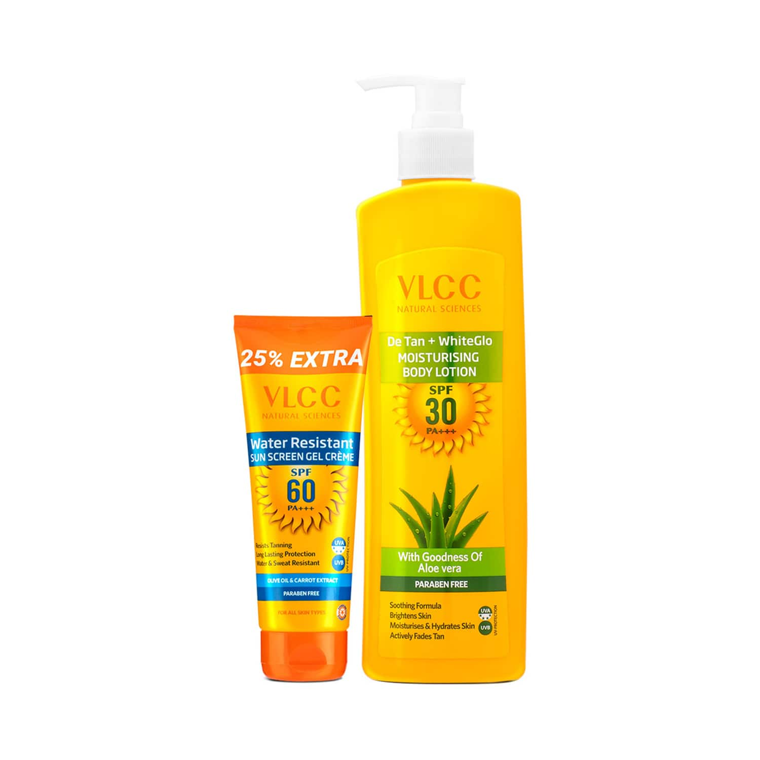 VLCC | VLCC Water Resistant Sunscreen SPF 60 PA+++ & DeTan + WhiteGlo Moisturising Body Lotion SPF 30 PA+++