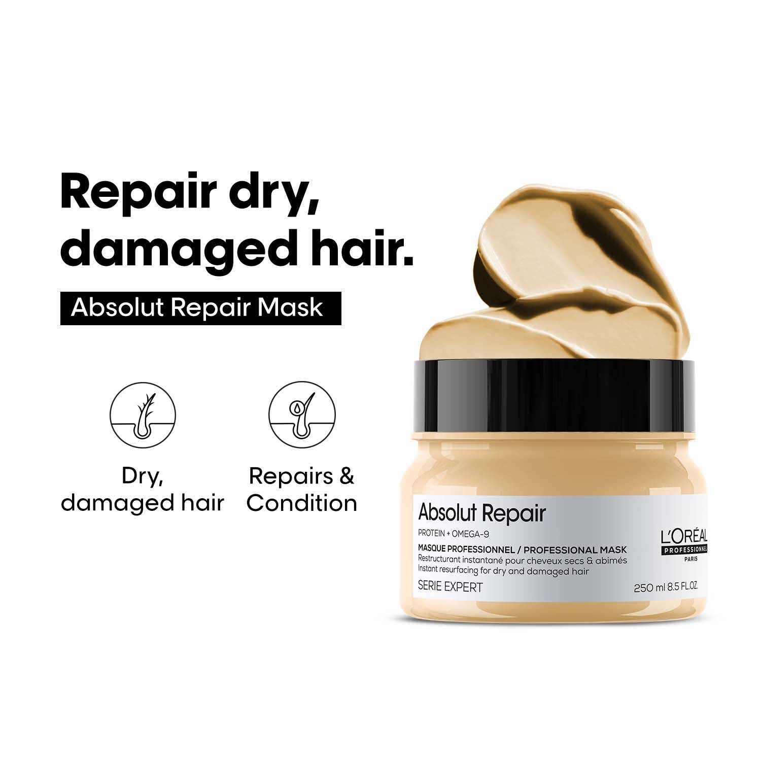 L'OREAL PROFESSIONNEL | L'OREAL PROFESSIONNEL Absolut Repair Mask For Dry and Damaged Hair with Protein & Omega 9 (250 ml)