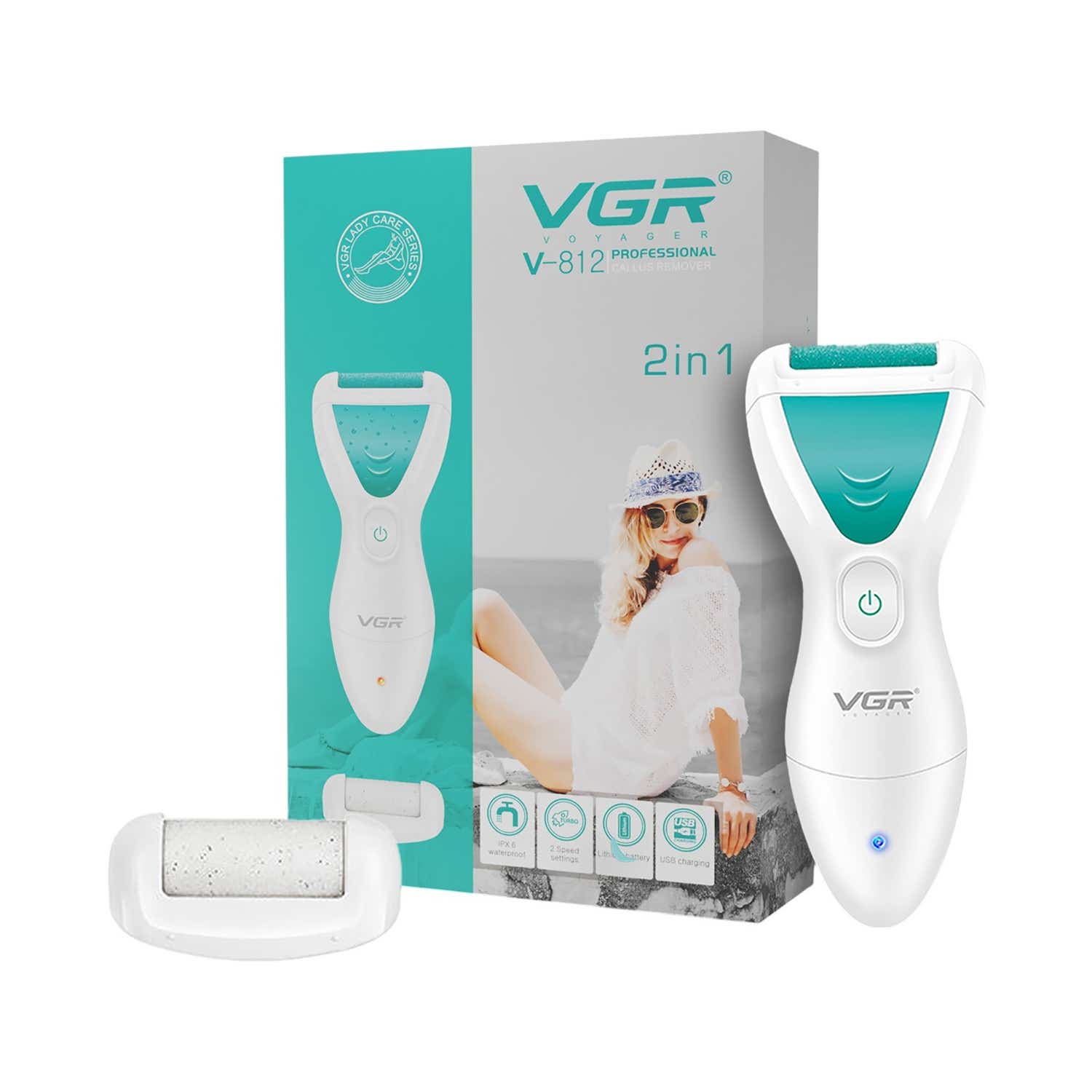 VGR | VGR V-812 Electric Callus Remover for Feet 100-Minute Runtime 2 Speed Settings IPX6 Waterproof